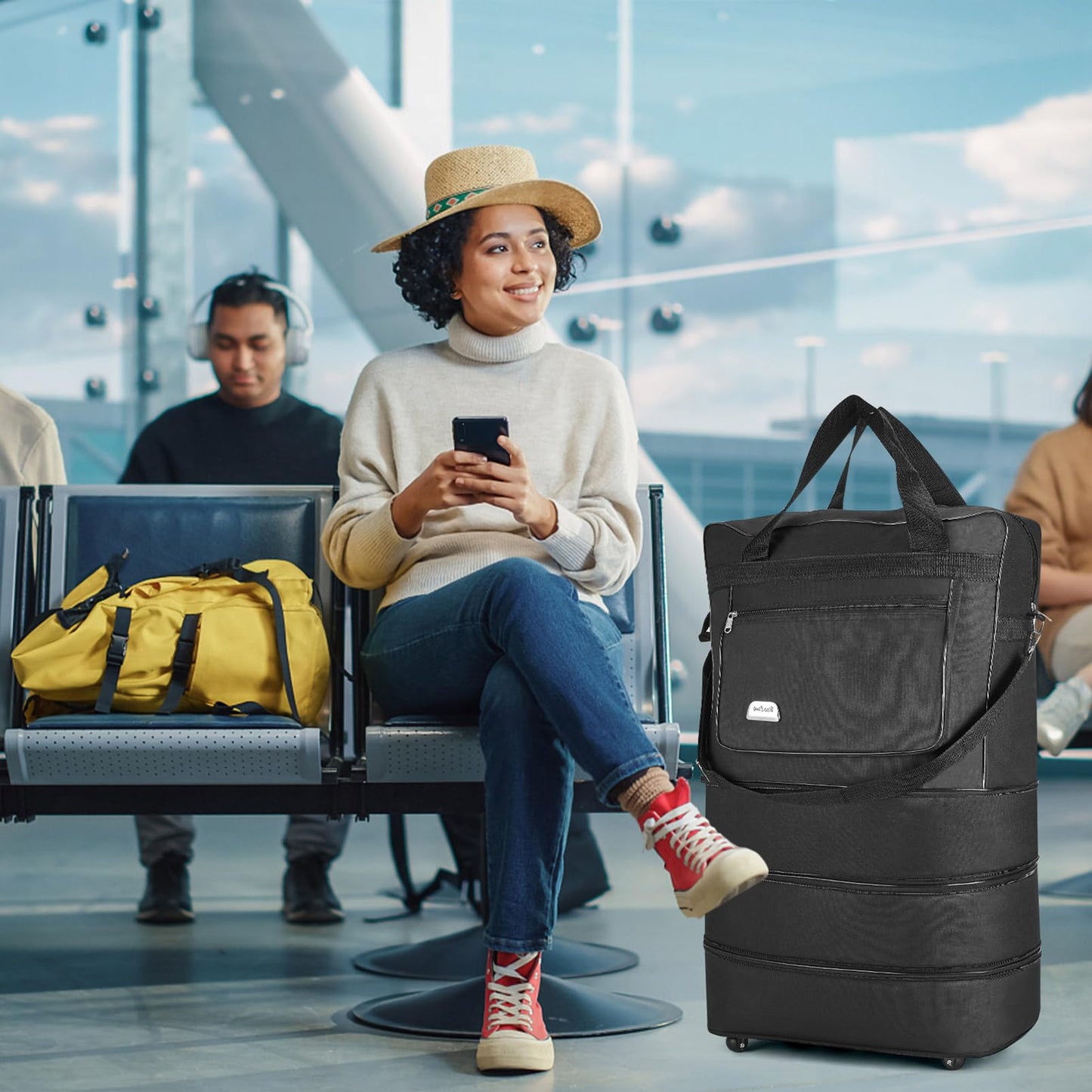 Maletas de Viaje Plegable Expandible, MTQ Maleta Plegable de Viaje con Ruedas, Maletas Expandible 5/10/15/20/25 kg, Maleta de Viaje Grandes de 30 Pulgadas. (Negro)