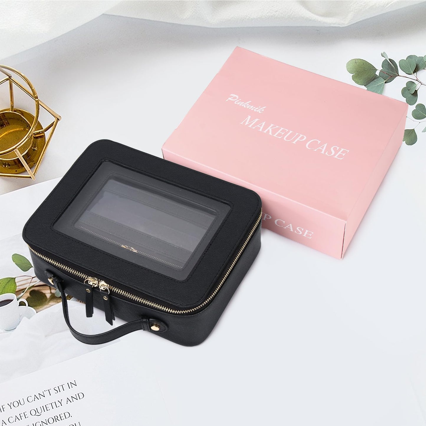 Pinkmik - Estuche para brochas de maquillaje transparente de viaje y neceser, bolsa de maquillaje pequeña con cierre, organizador para mujer, B5/Negro, L+M+SLIM