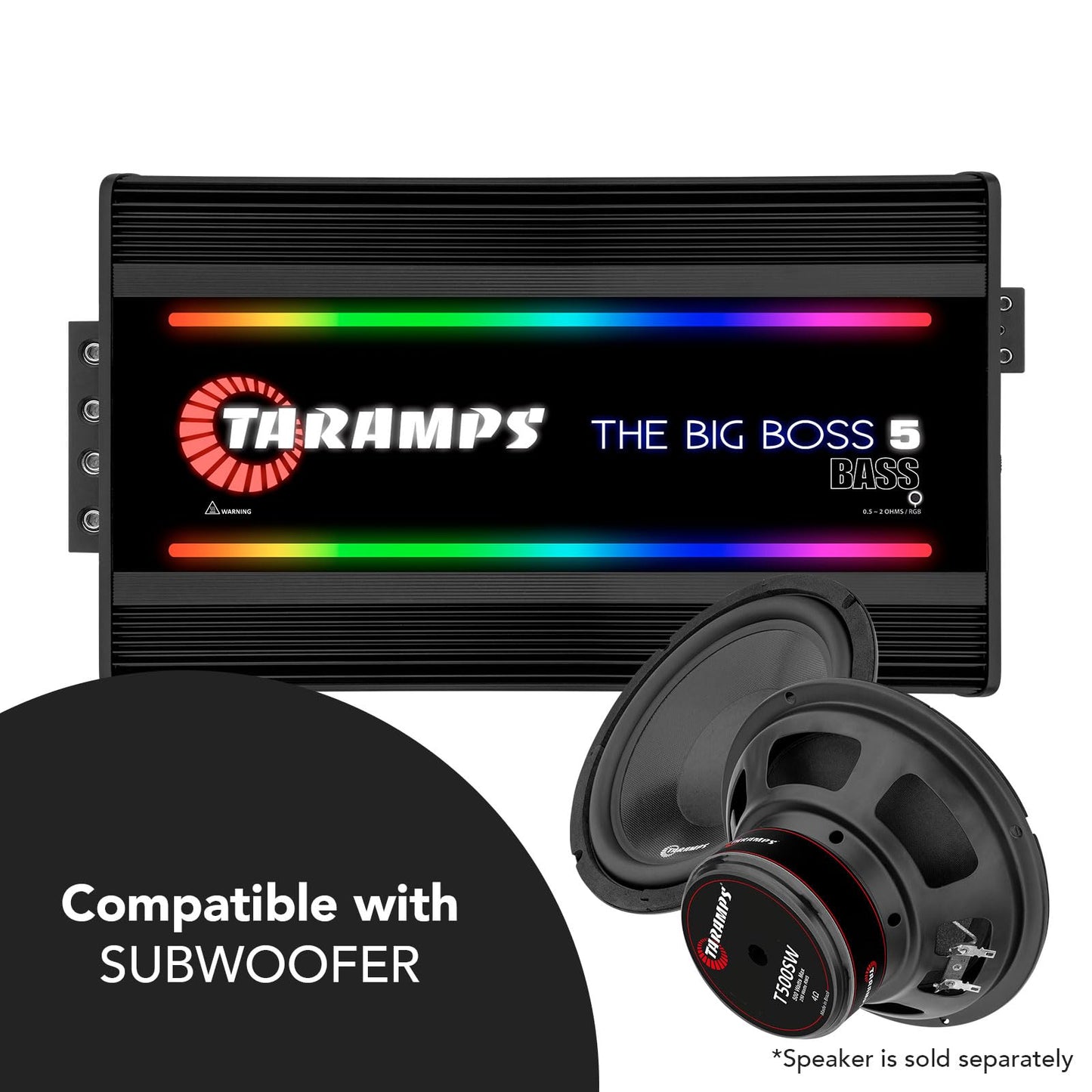 Amplificador Digital Monobloque Taramps Negro de 5000 Vatios Rms con Efectos RGB para Sistema de Audio de Coche