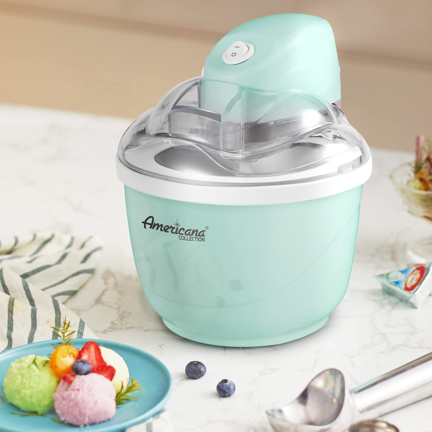 Elite Gourmet Americana Collection Elite EIM520M - Máquina automática de helados de 1 cuarto de galón, hecha en casa, yogur congelado, sorbete, gelatina, con recetas, menta