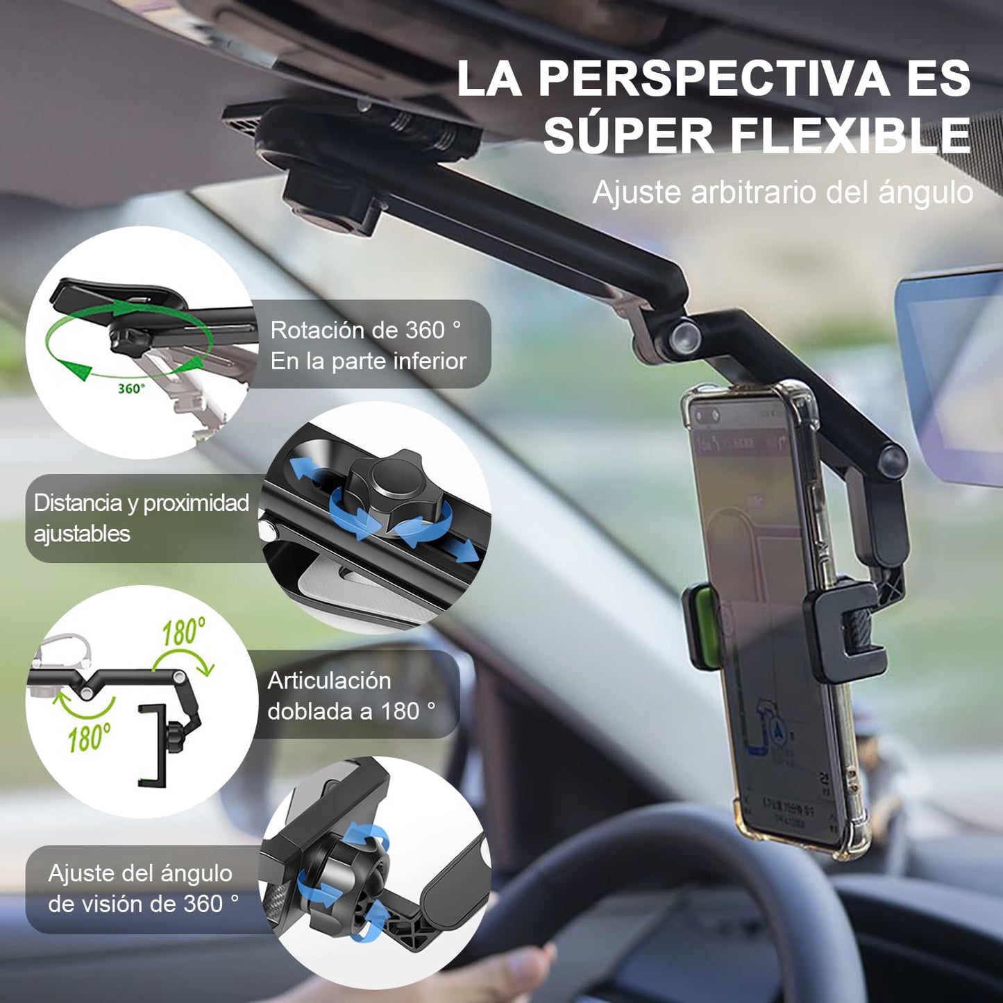 Soporte Celular masoe Negro Ajustable Giratorio 360° para Automóvil