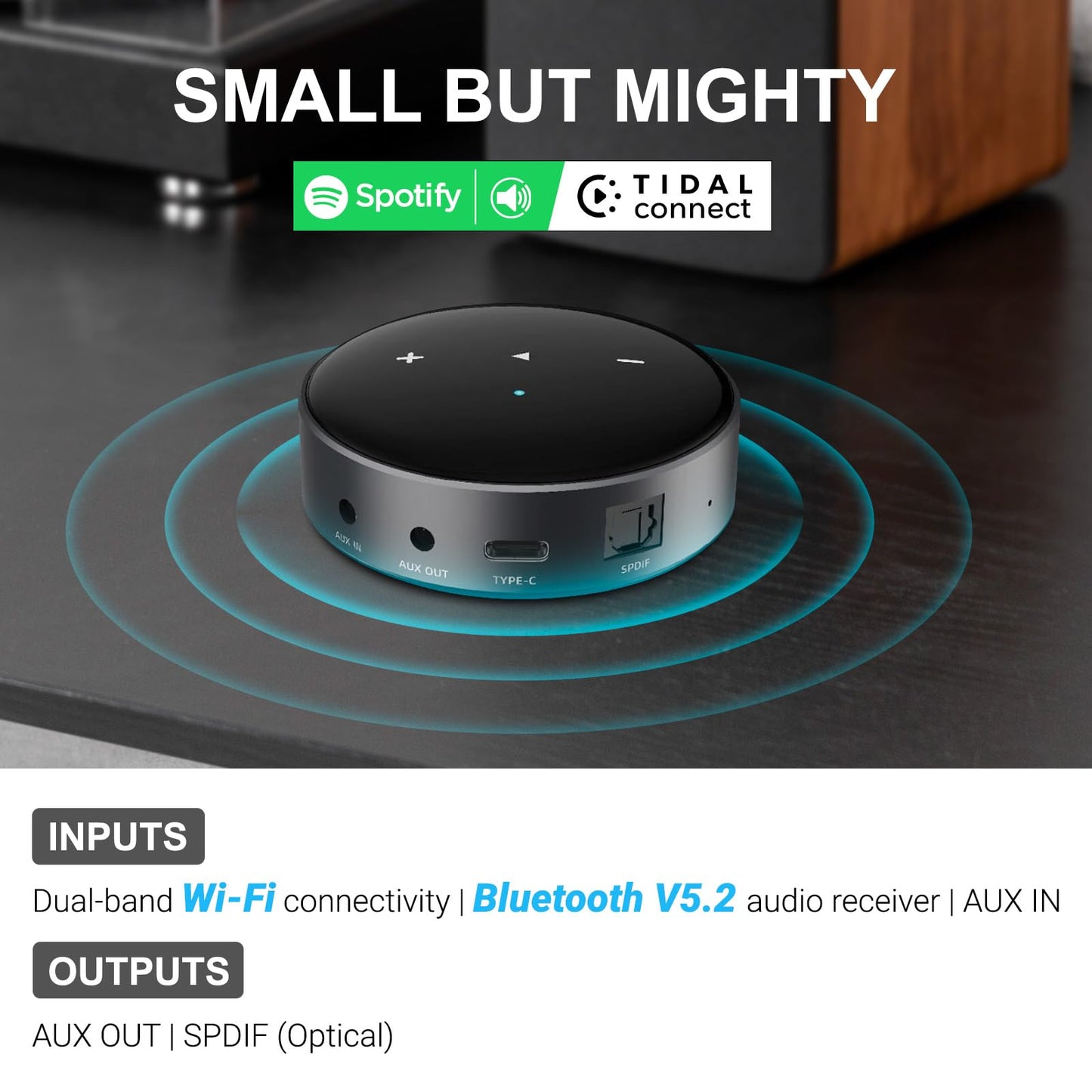 Edifier R1280T - Altavoces de estantería alimentados con WiiM Mini Wi-Fi Audio Streamer, transmite audio de alta resolución de Spotify, Amazon Music y más