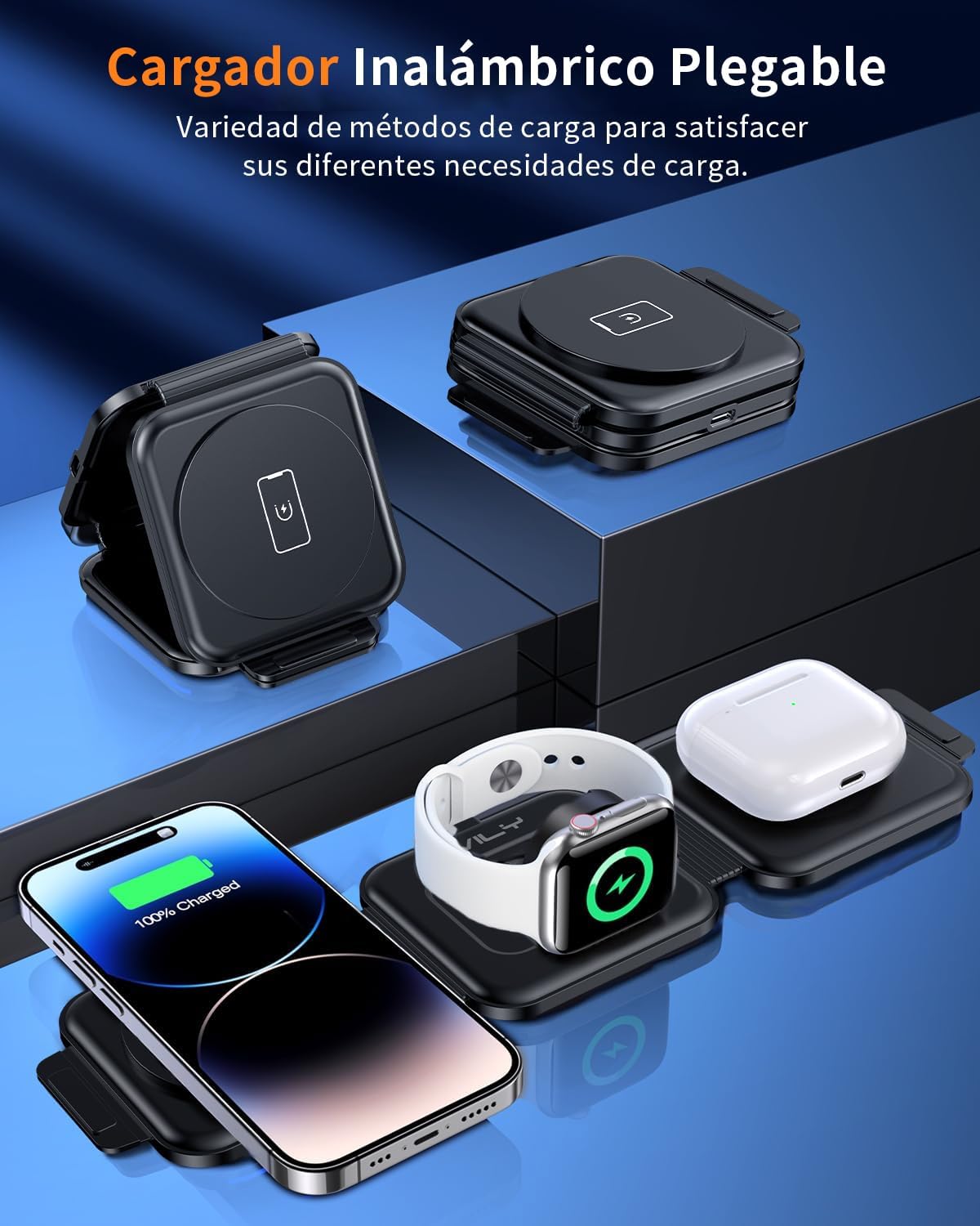 Blackultra Cargador Inalámbrico 3 en 1 15W Cargador Induccion Magnética Cargado Inalámbrico Compatible con iPhone 16 Pro MAX Plus 15 14 13 12 para Apple Watch,AirPods