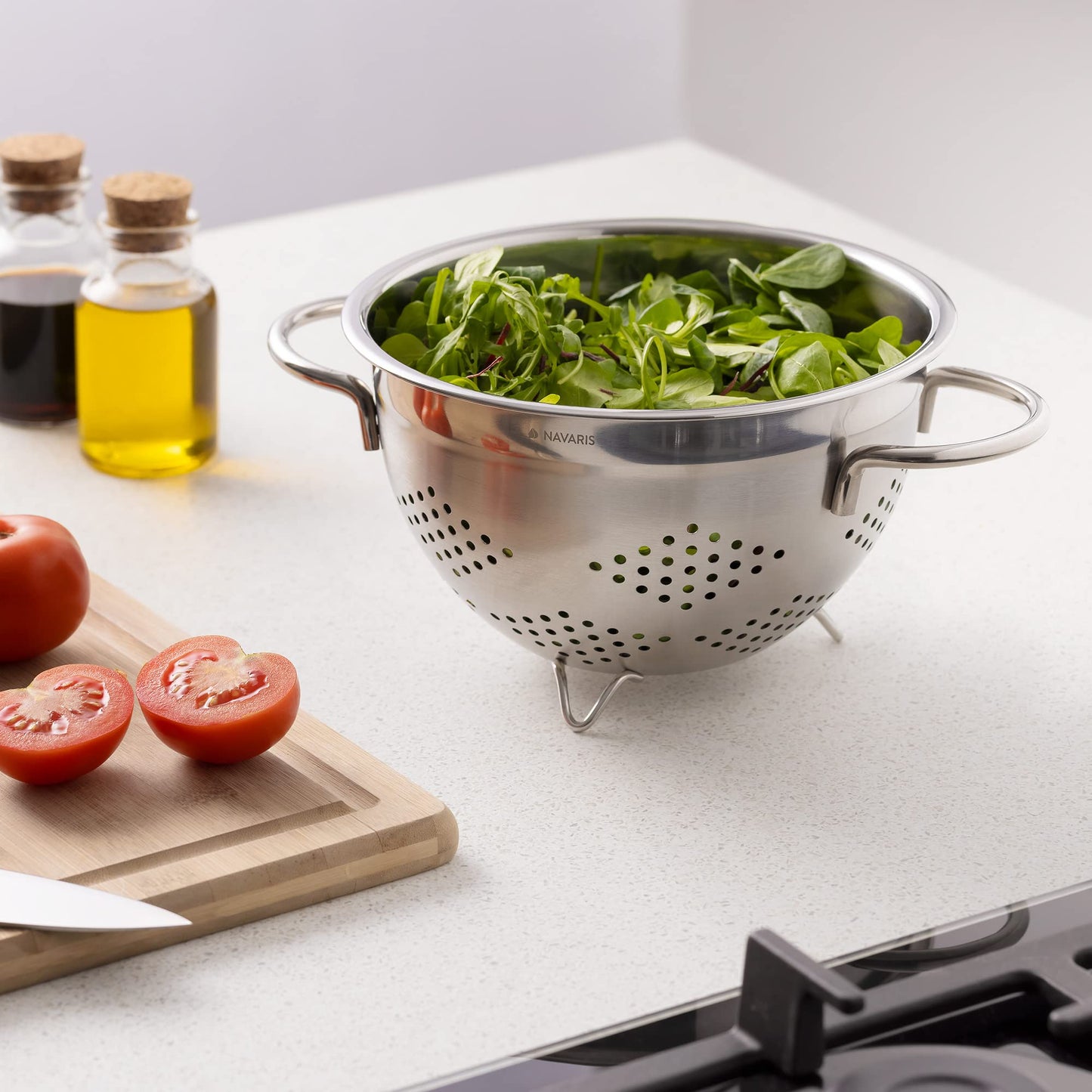 Colador de Cocina Navaris Acero Inoxidable Asas y Patas