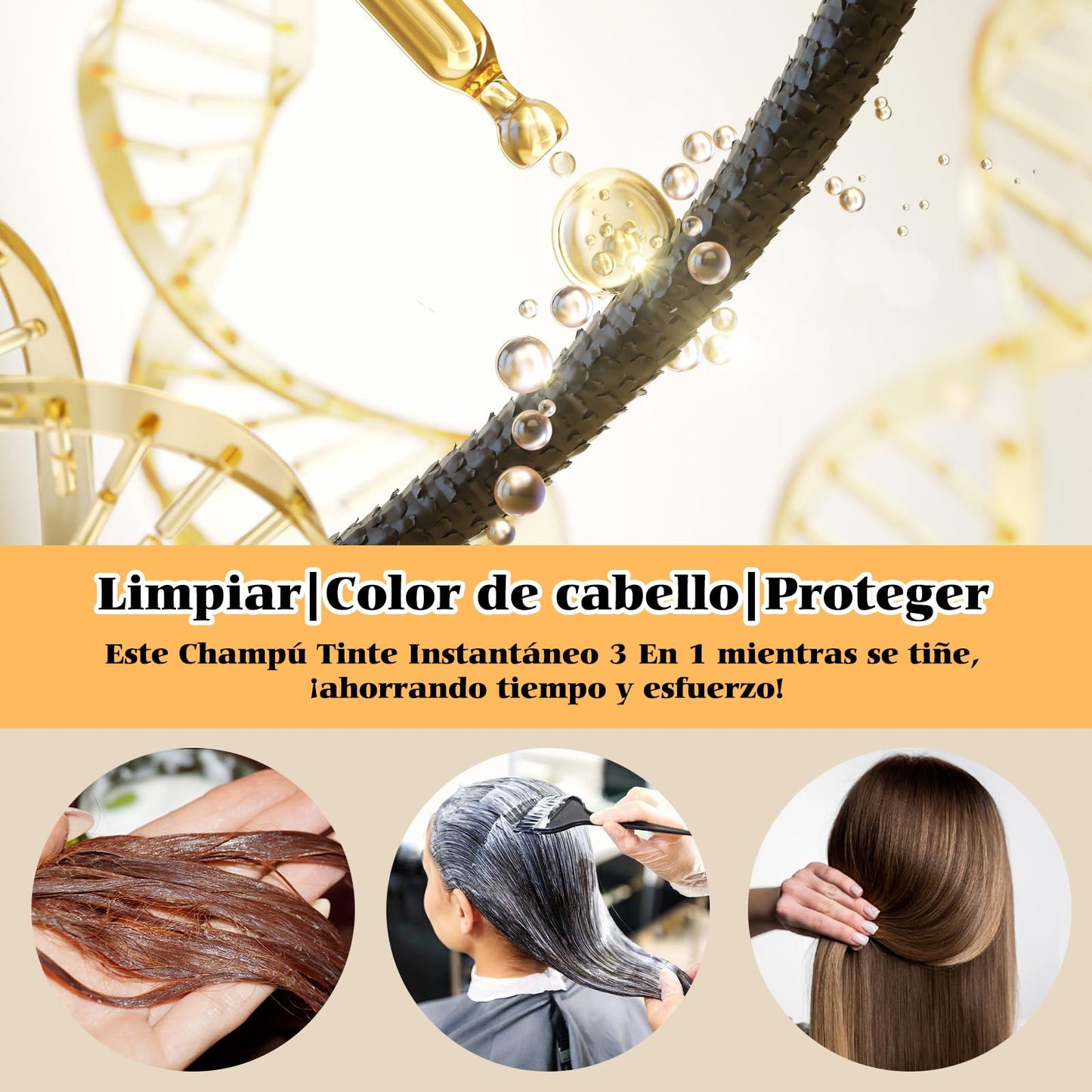 Champú Instant Hair Color para Cabello,Champú para Teñir el Cabello,Cobertura 100% de Canas,Champú para Teñir el Cabello Negro 3 en 1,Coloración a Base de Hierbas en Minutos para Mujeres y Hombres,Marron Oscuro