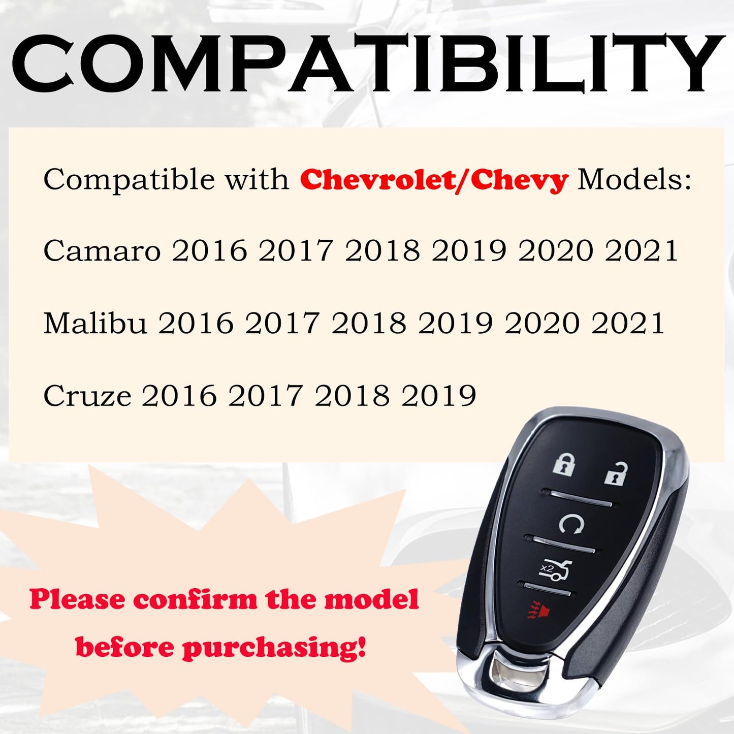 Llavero de repuesto para Chevy Cruze Malibu Camaro Push Start 5 botones 2016 2017 2018 2019 2020 2021 Smart Proximity Entrada sin llave de arranque remoto 13508769 13584497 13529662 433Mhz HYQ. 4EA EA