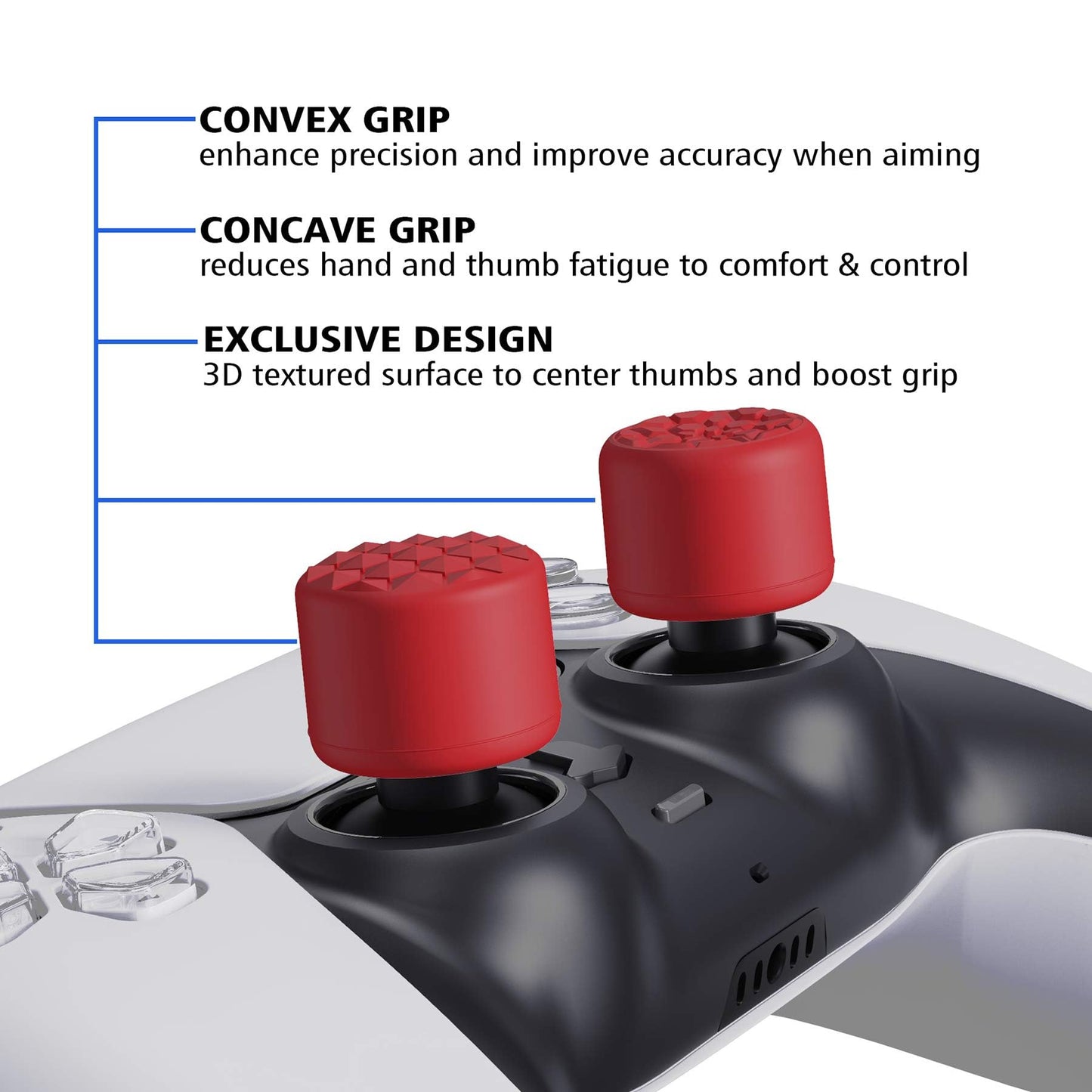 Agarres para Pulgar PlayVital Rojo con 3 Alturas Convexo y Cóncavo para PS5, PS4, Xbox Series, Switch Pro