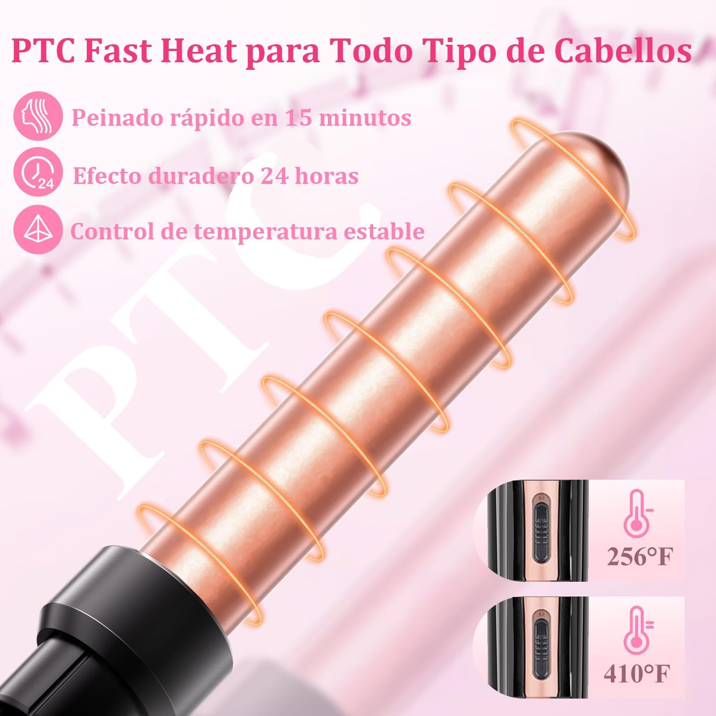 Rizador de Cabello 4 en 1 con Cepillo y Accesorios - Varillas de Cerámica Ajustables para Peinado Rápido y Fácil de Cabello Largo y Corto - Calentamiento Instantáneo - Herramientas Profesionales de Peinado
