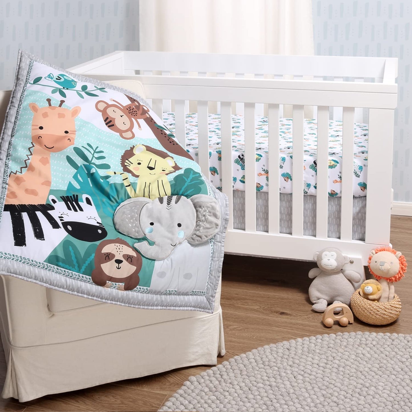The Peanutshell - Juego de cama de 3 piezas para cuna de bebé para niños y niñas, juego de cama de bebé recién nacido, bebé y niño pequeño, decoración con sábana bajera para cuna, volantes contra el
