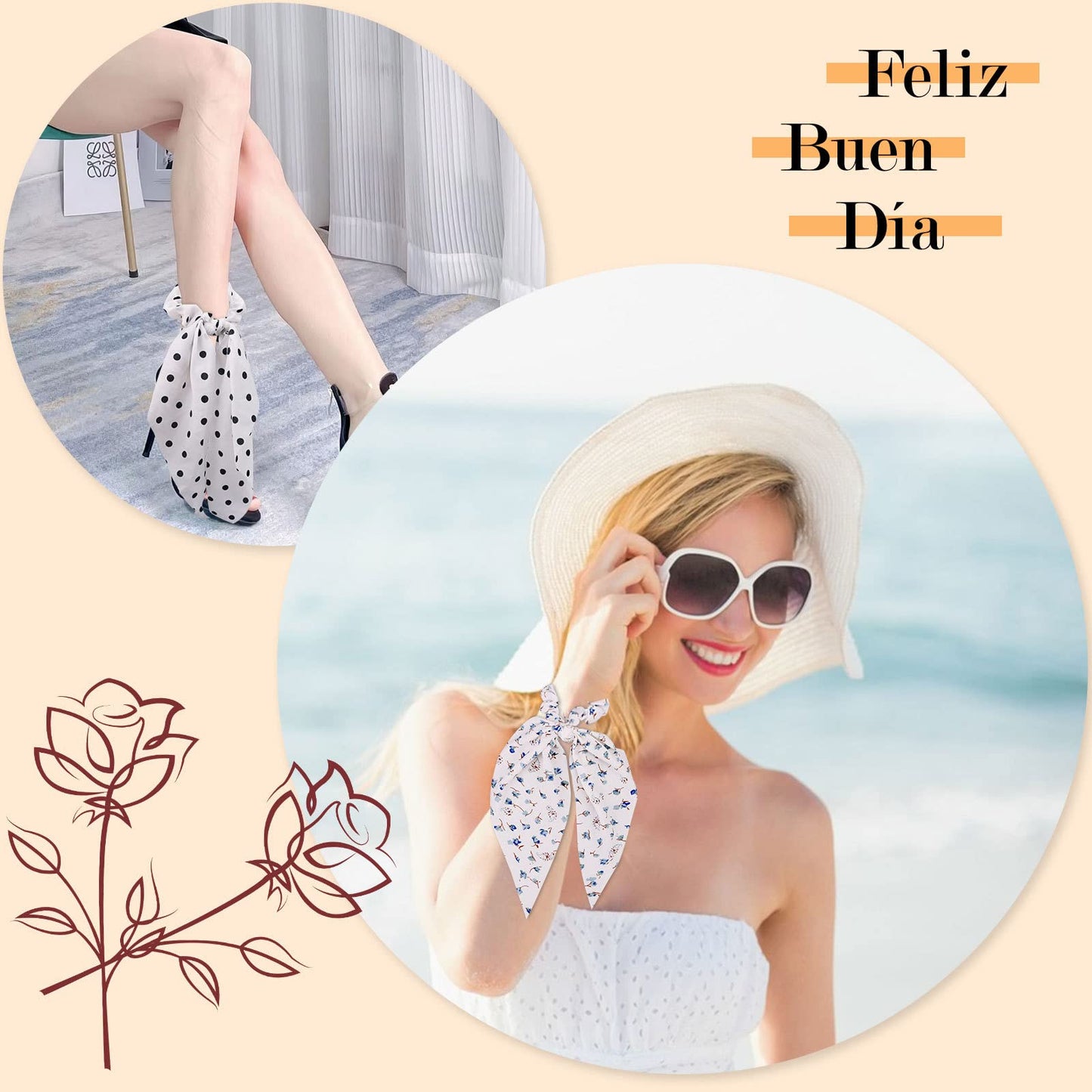 Pack de 12 Scrunchies de Gasa con Estampado Floral - Accesorios Vintage para Peinado - Coleteros Elásticos para Mujer y Niña - Ligas para el Cabello Bowknot - Set de Coleteros de Moda.