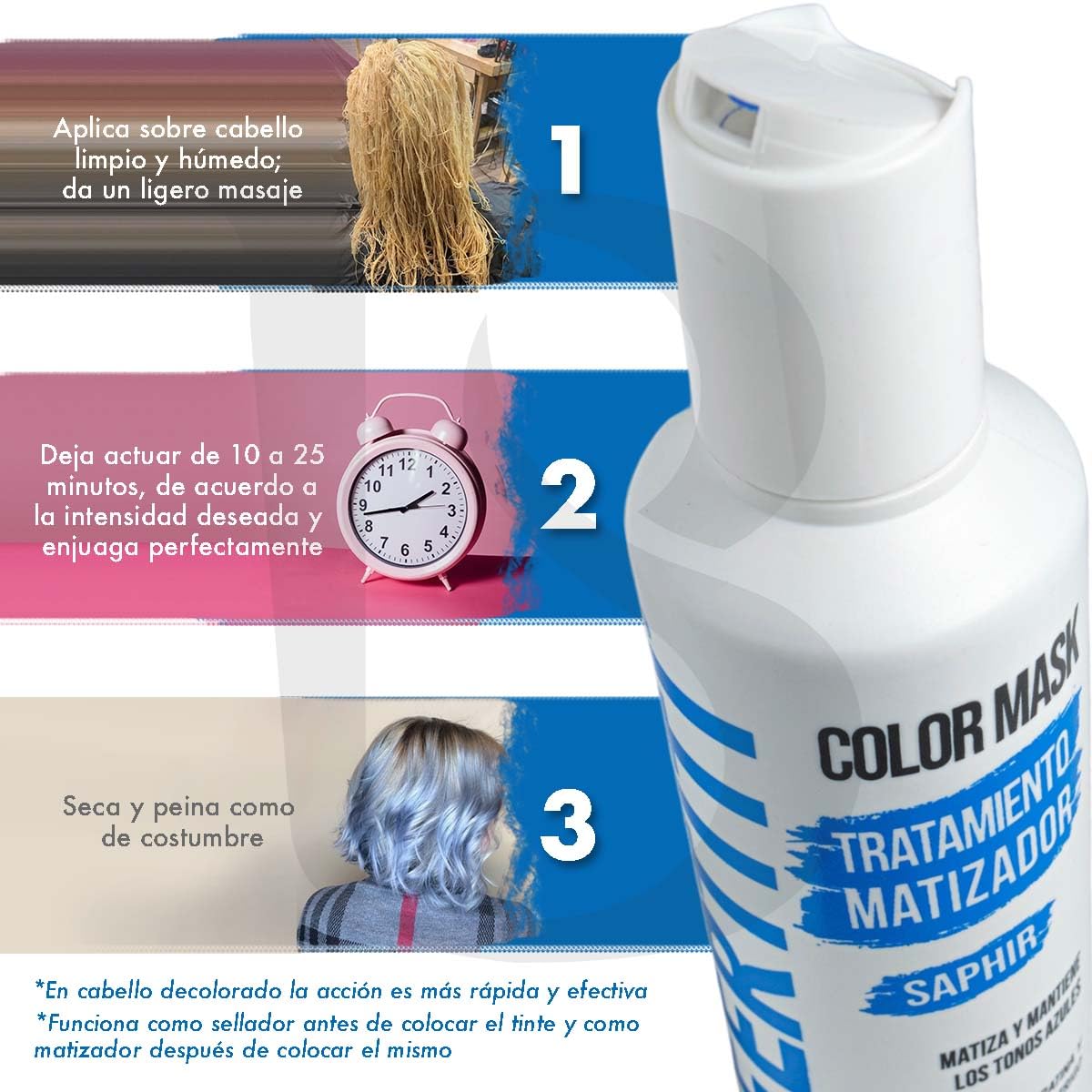 Tratamiento Matizador Nefertiti Saphir Azul con Keratina y Proteína de Trigo para el Cabello