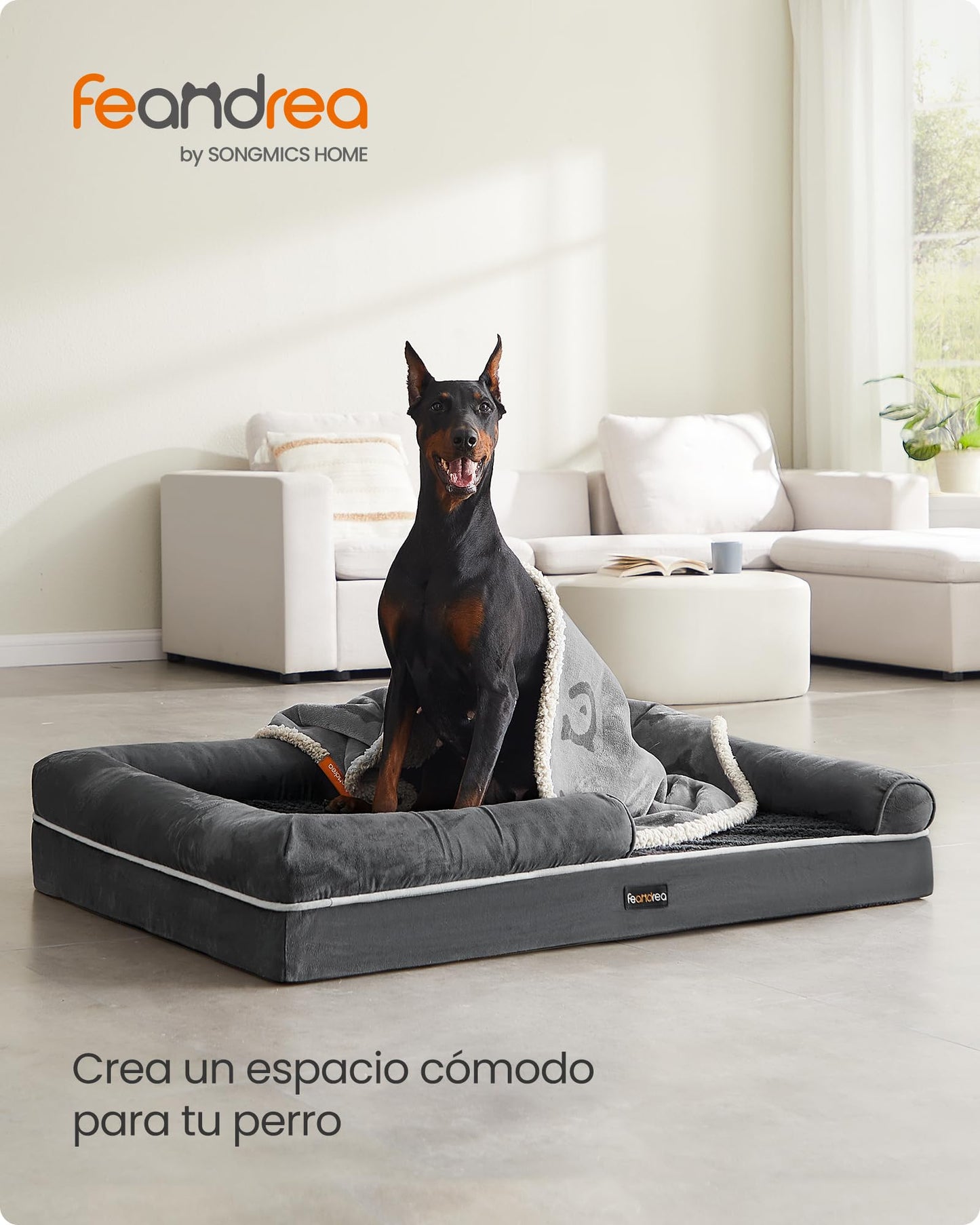 Cama Ortopédica para Perros Feandrea Gris Oscuro con Funda Extraíble y Lavable