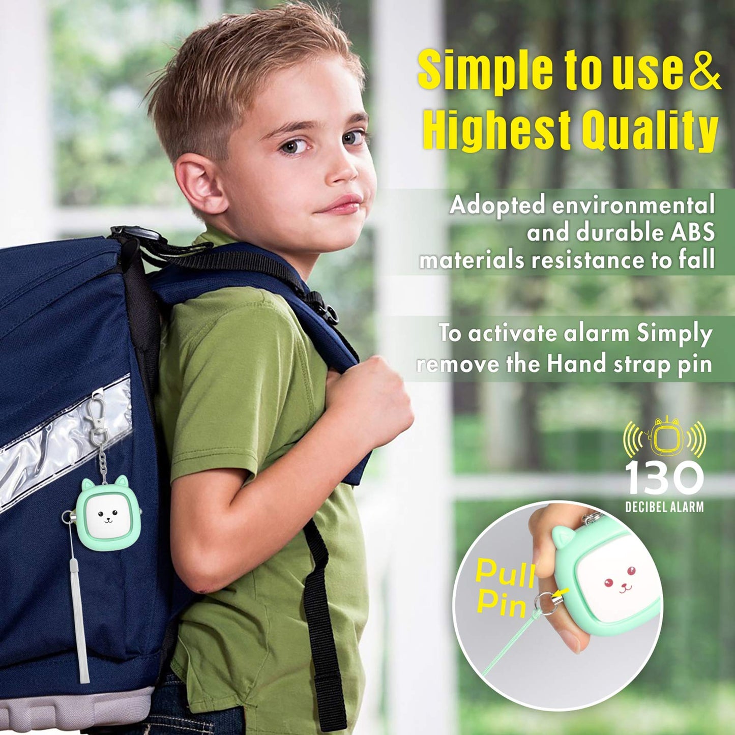 Alarma Personal de Sonido Seguro con Luz LED de 130 dB, Paquete de 5 Unidades, Sirena de Emergencia para Autodefensa