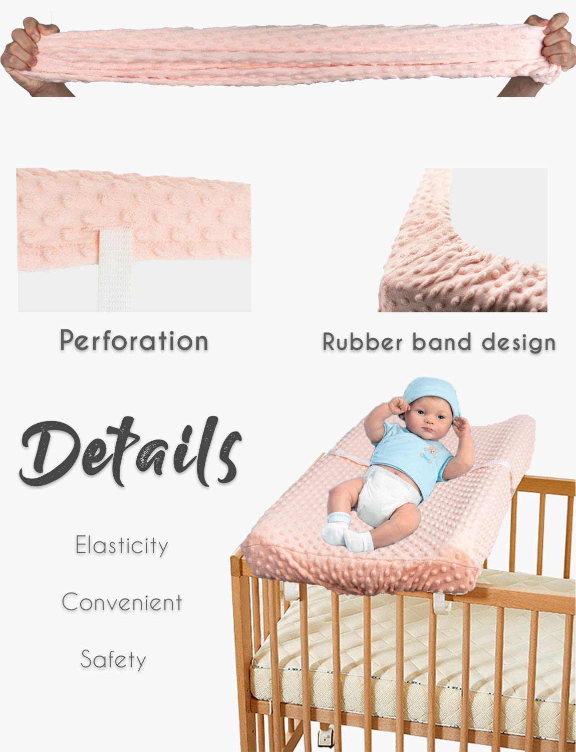 Cambiador de pañales para bebé, ultra suave, funda para cambiador de pañales, 100% algodón, sábanas para cambiar de mesa para bebés y niños, Cambio de cubierta de la almohadilla, Rosa claro