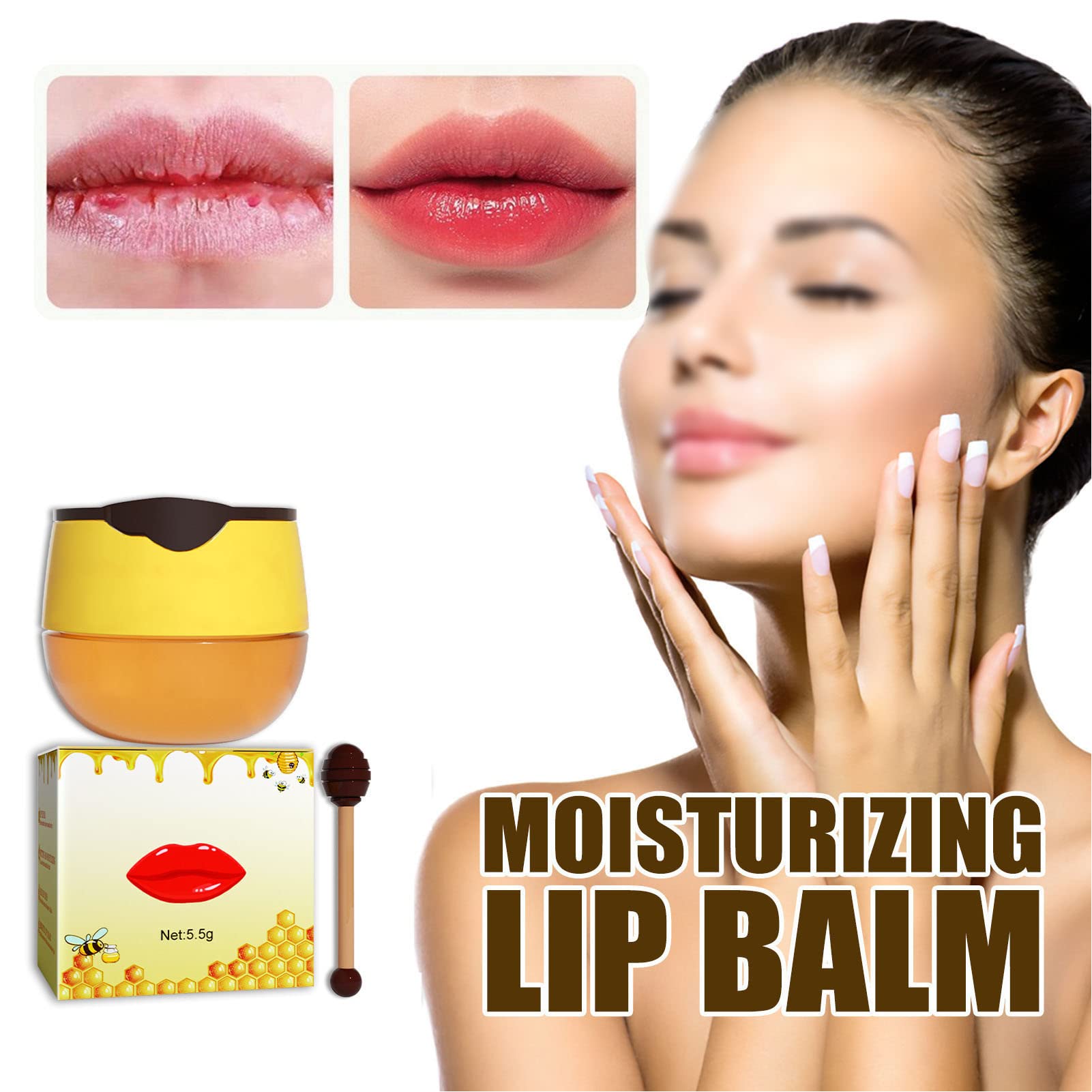 Mascarilla para Dormir de Labios, 2 Piezas de Bálsamo de Abeja, Bálsamo Labial, Tarro de Miel, Propóleos, Mascarilla Hidratante para Labios de Miel, Bálsamo Labial, Hidratante y