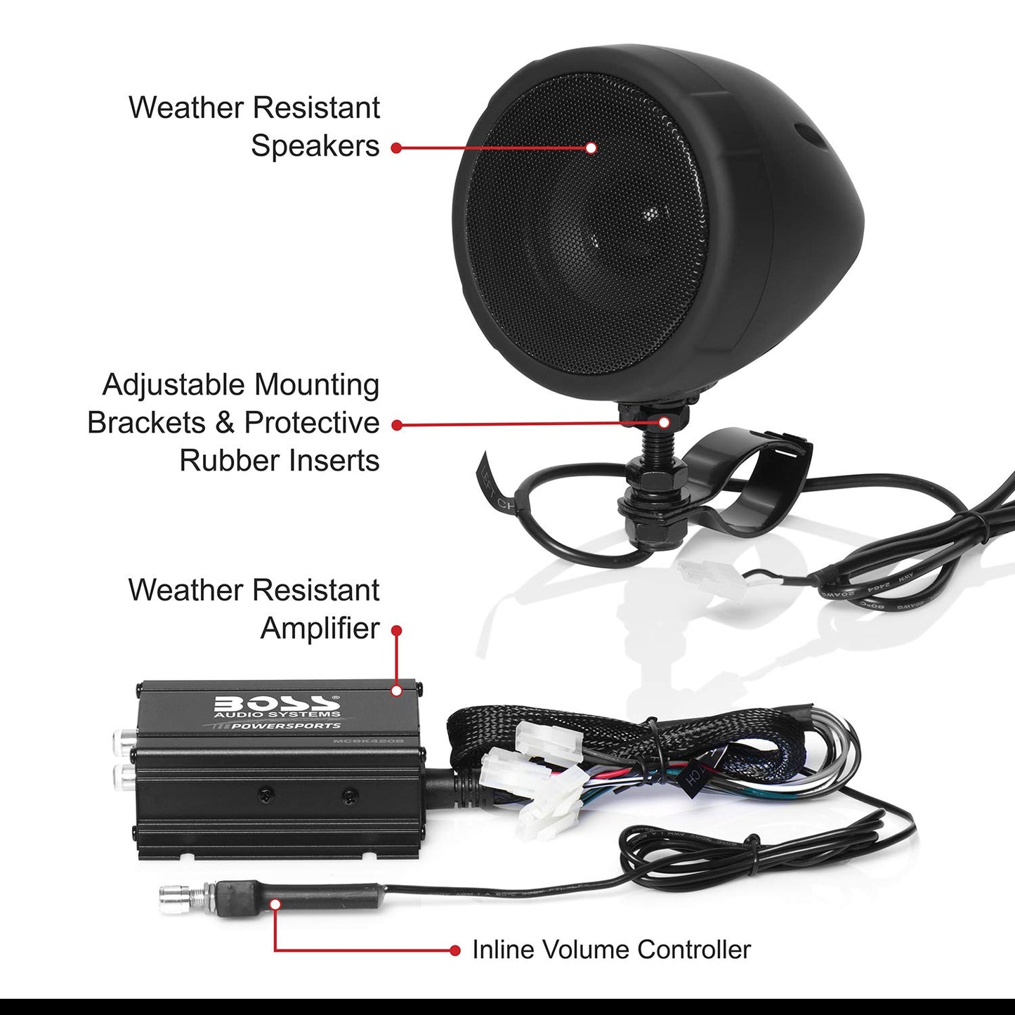 BOSS Audio MCBK420B Bluetooth Enabled Motorcycle/UTV Speaker and Amplifier System, 3" Waterproof