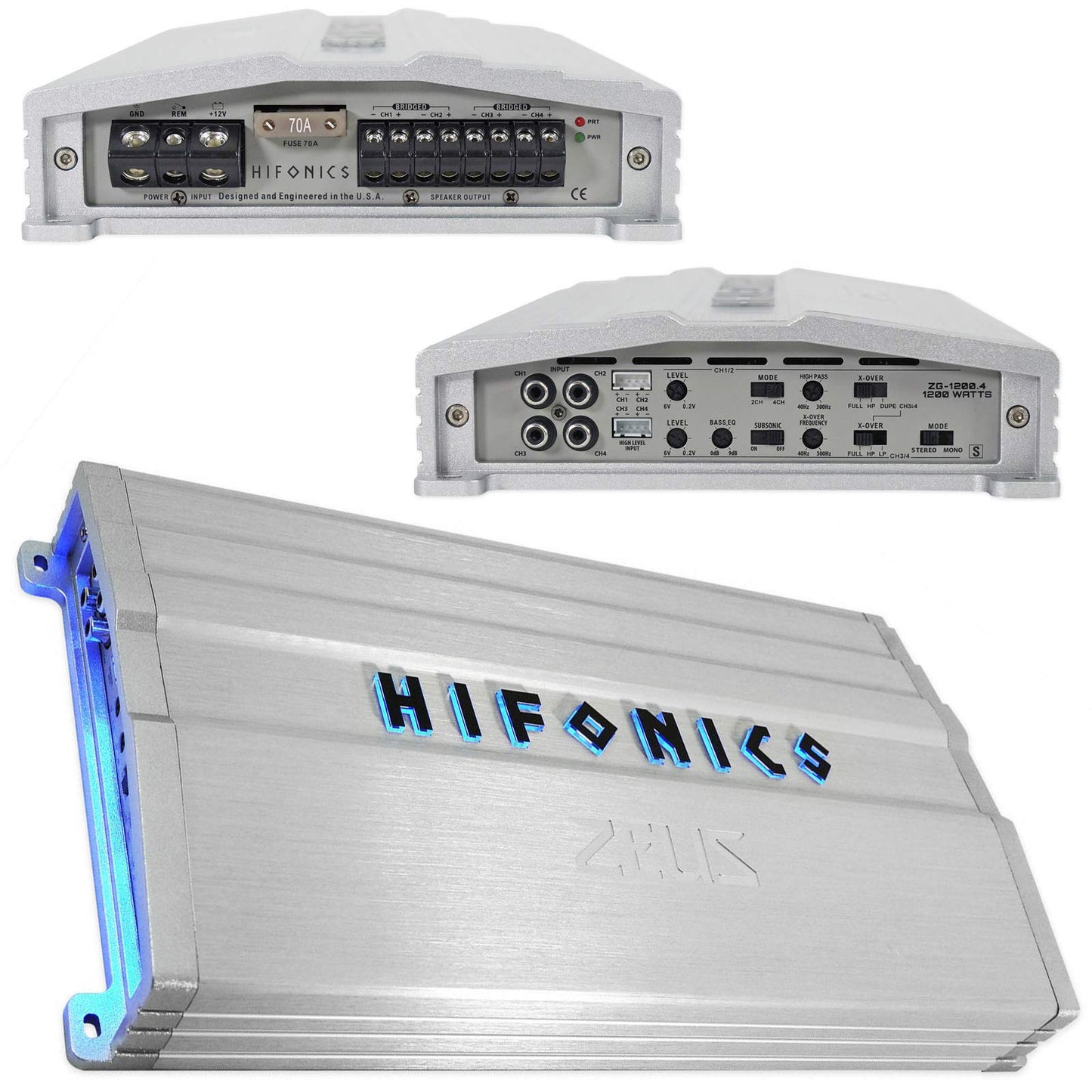Hifonics ZG-1200.4 Zeus Gamma 1200 W 4 canales amplificador de audio puenteable de rango completo clase A/B Amp para automóvil y vehículos con soporte magnético de gravedad para teléfono