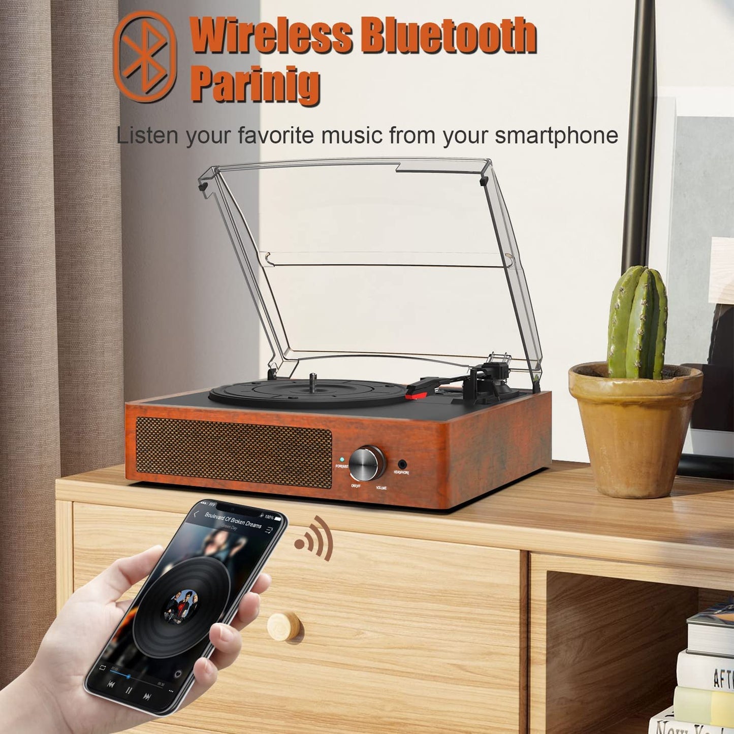 Kedok Tocadiscos de Vinilo Bluetooth con Altavoces y Tocadiscos para Discos de Vinilo, 3 velocidades, accionado por Correa, Tocadiscos de Vinilo para Entretenimiento AUX en Salida RCA