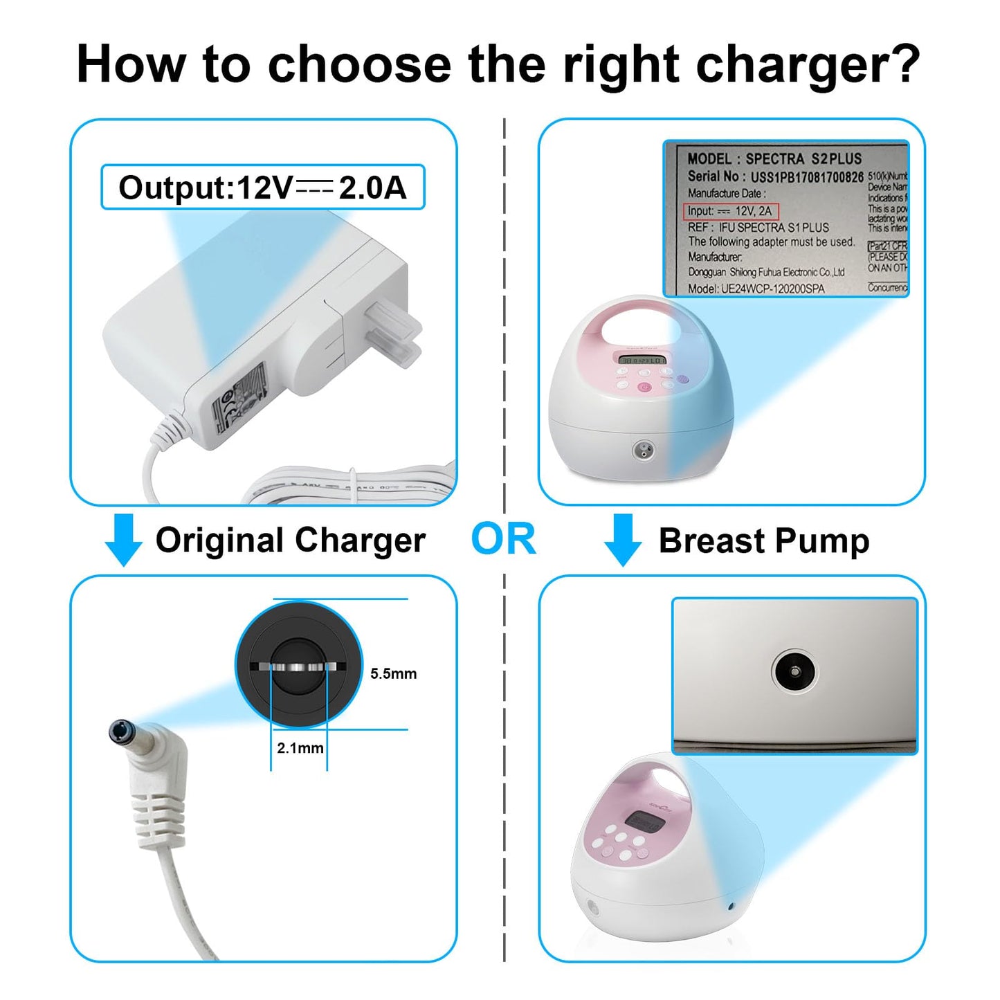 Cargador de bomba Spectra y cable de alimentación para extractor de leche S1 S2 Plus, S3 Pro, adaptador de enchufe de cable de carga de 10 pies, repuesto SG Synergy Gold SPS100 SPS200 9 Plus M1 (FCC)