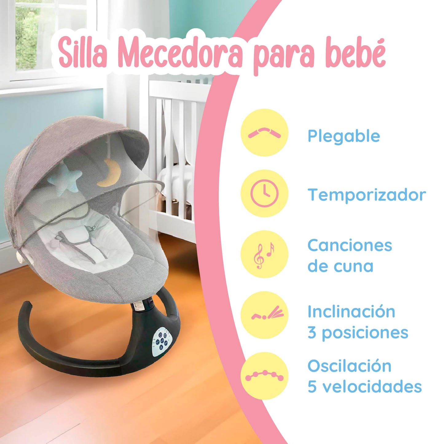 Mecedora Eléctrica YEI Beige con Control Remoto y Juguetes para Bebé