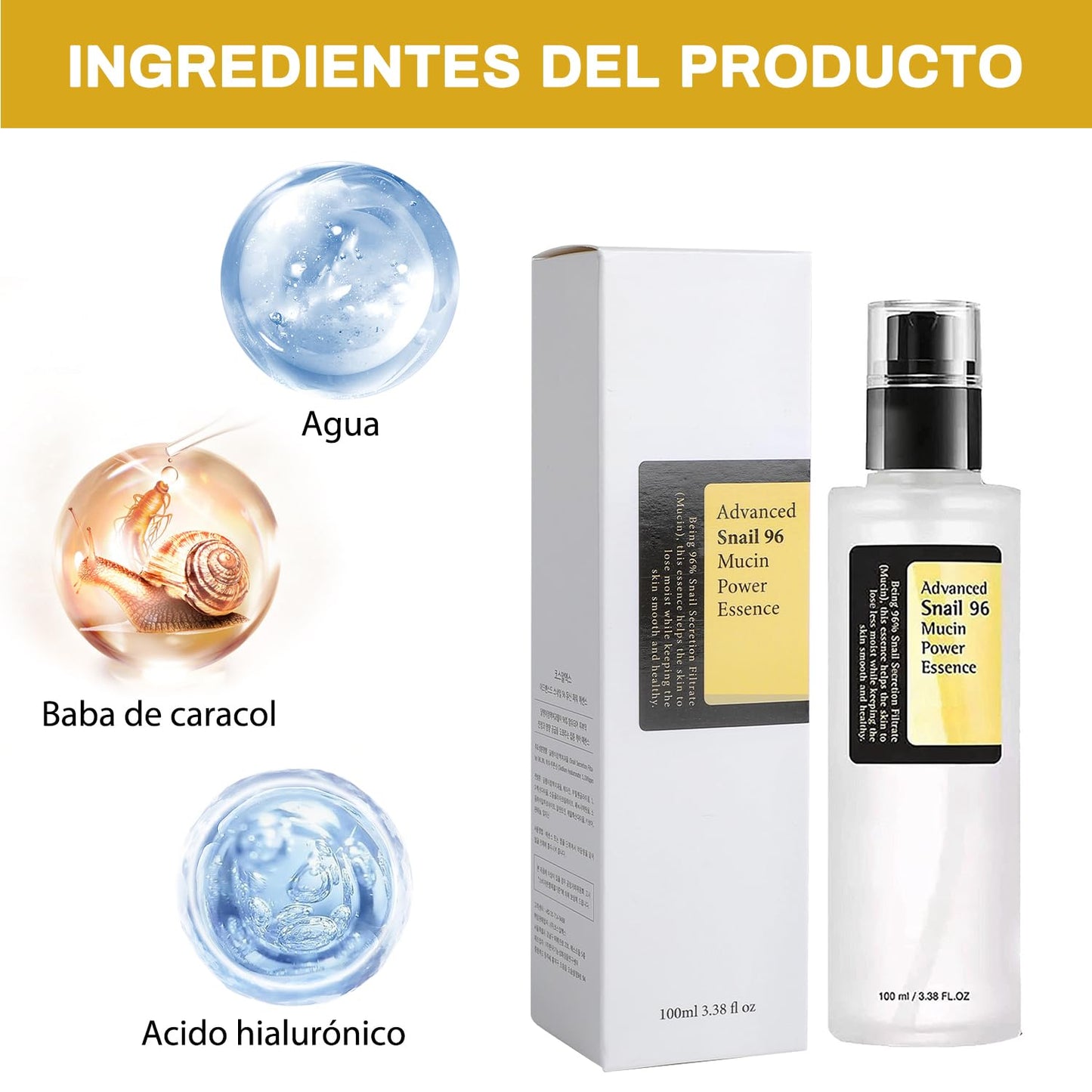 Pack de 2 esencias avanzadas de mucina de caracol 100 ml - Hidratación facial intensiva para piel apagada y con líneas de expresión. Esencia facial de rápida absorción. Ideal para revitalizar la piel.