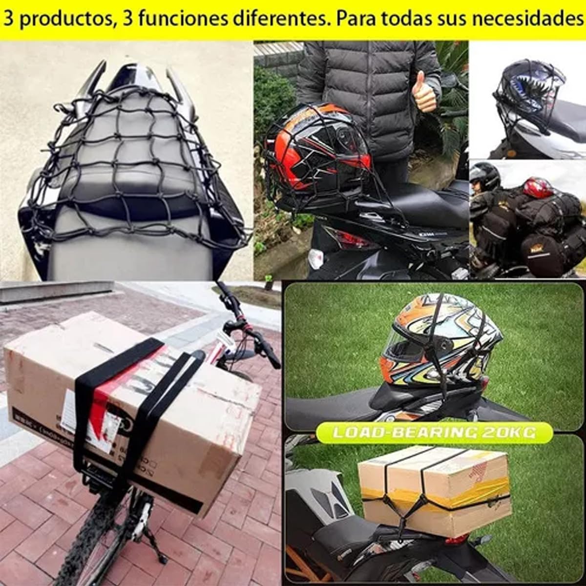 lozafot Redes Malla Moto Sujetar Casco Portabulto Cuerda Gancho,Cuerda para Sujetar Equipaje En Moto, 4 Piezas Cuerdas elásticas elásticas + Gancho pequeño