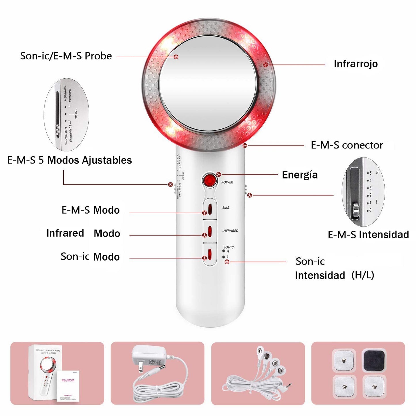 Yostyle Masajeador de Celulitis 3 en 1, masajeador de Celulitis EMS para Cuerpo, Masajeador ultrasónico Multifuncional para Brazos, Abdomen, Facial, Cintura, Piernas y Espalda