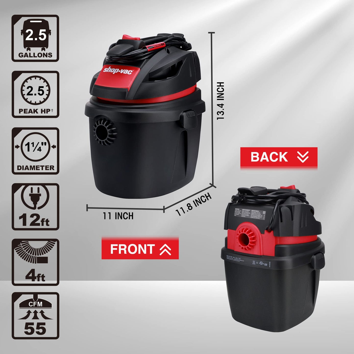 Aspiradora Compacta Shop-Vac en Soporte de Pared con Accesorios Multifuncionales
