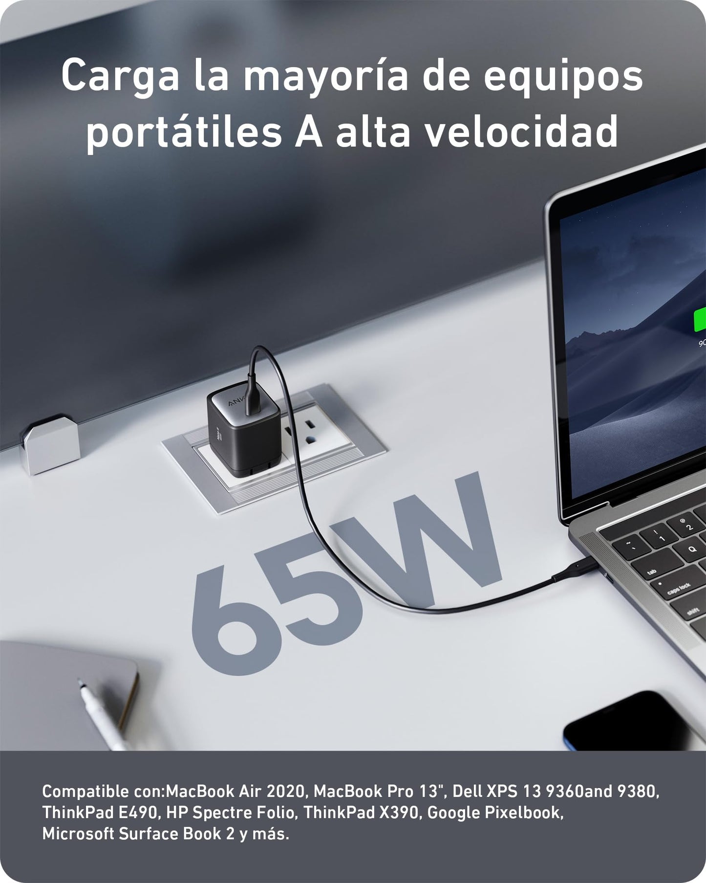 Anker Cargador Nano USB C, 65 W GAN II PPS Cargador Plegable rápido Compacto para MacBook Pro, Galaxy, DELL, iPhone 15, iPad Pro y más