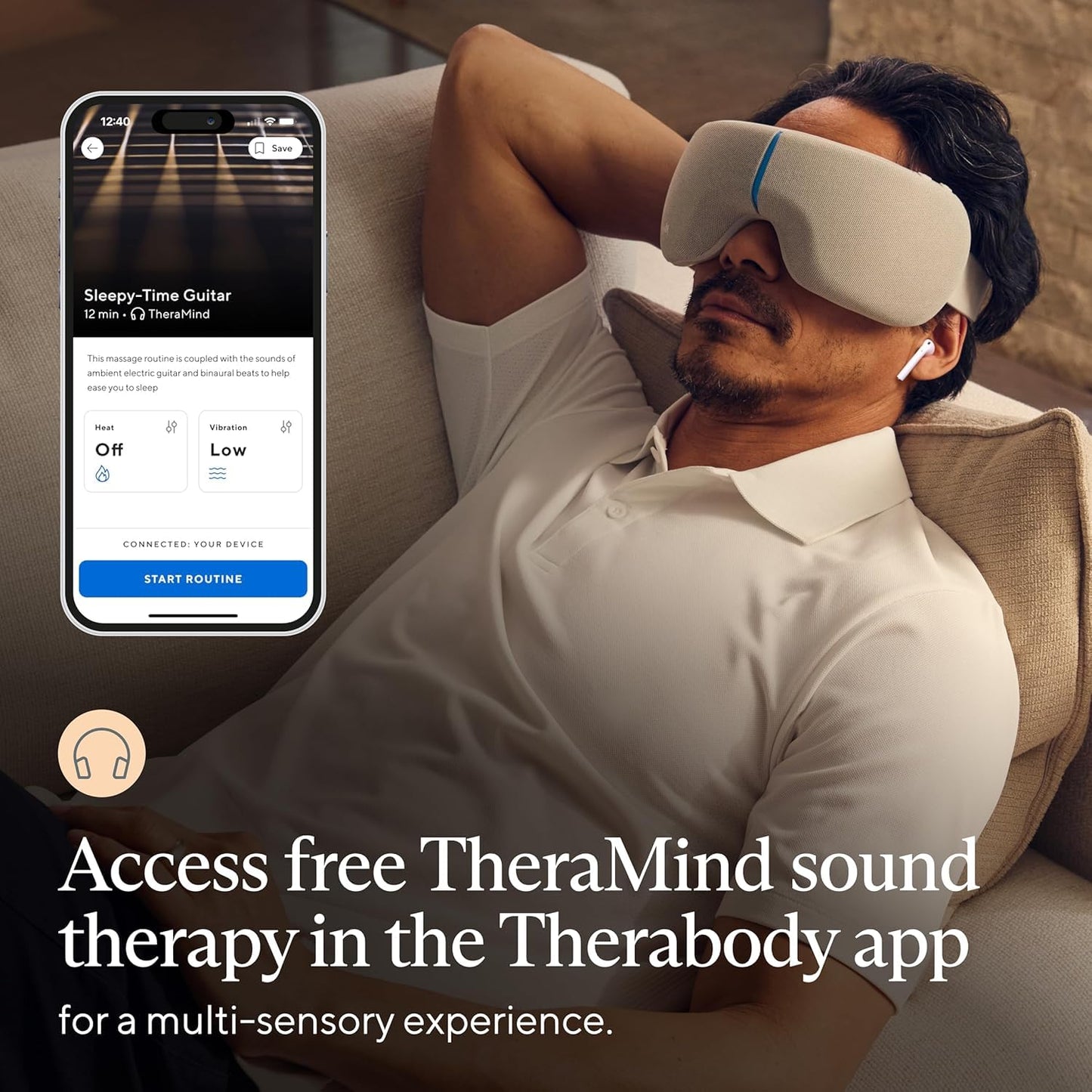 SmartGoggles by Therabody, dispositivo de masaje facial portátil, anteojos de vibración habilitados para Bluetooth, 3 modos personalizados para el bienestar corporal, incluyendo SmartRelax con tecnología SmartSense