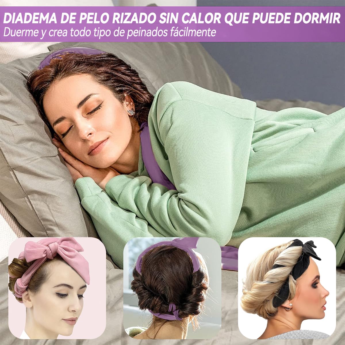ZIMRAHYG Rizos Sin Calor, Rizadores de Cabello Sin Calor 8 Piezas, Kit de Ondas Sin Calor Con Pinzas para el Cabello y Coletero, Rizador Natural de Onda Suave Sin Daños en el Que Puedes Dormir