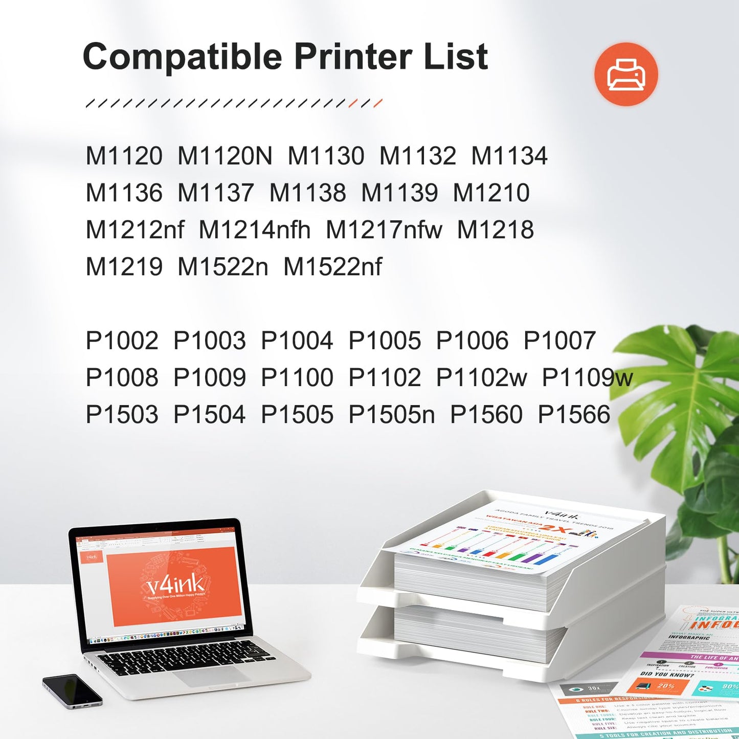 Cartucho de Tóner v4ink Negro Compatible 85A para Impresora HP y Canon