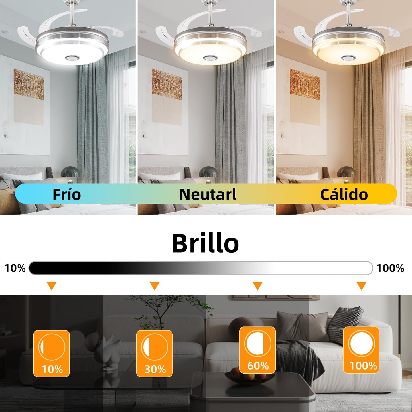CANMEIJIA Ventilador de Techo con Luz y Control Remoto&App,Abanico de Techo con Luz Modernos 80W,Lampara de Techo con Ventilador Música Bluetooth Altavoz Velocidad del Viento/Brillo Ajustables,Ø48CM