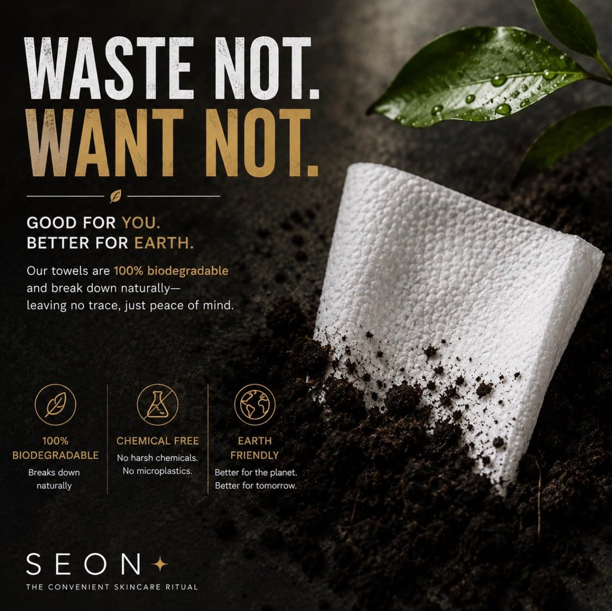 seon Toallas faciales desechables SEON SoftSkin, toallas de limpieza facial biodegradables ultrasuaves, paquete de 50 unidades.