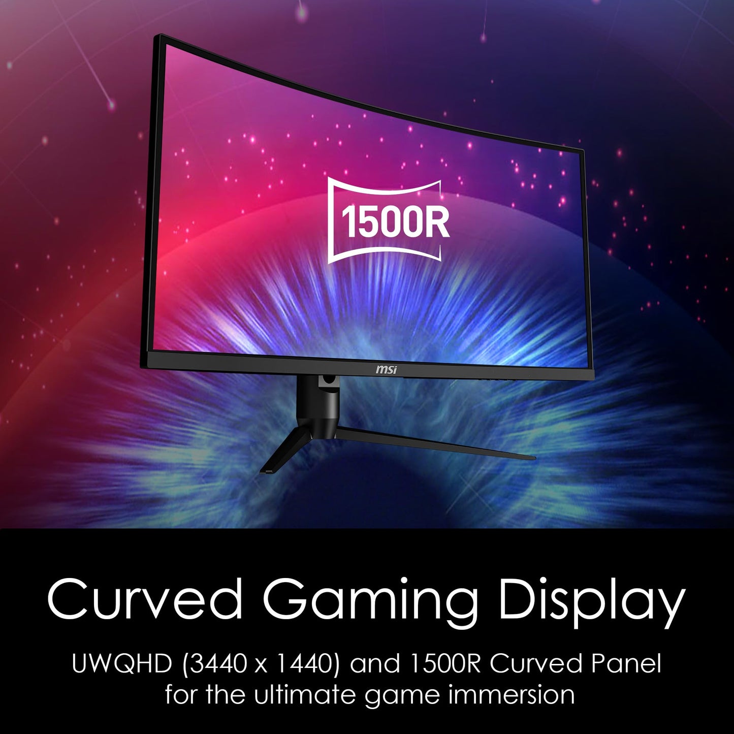 MSI Optix MAG342CQR 1500R Curvatura 21:9 Relación de aspecto bisel estrecho 1ms 3440 x 1440 (UWQHD) 144Hz Índice de actualización inclinación/giro/altura/pivote ajuste de 34 pulgadas AMD Freesync Gaming Monitor curvo, negro