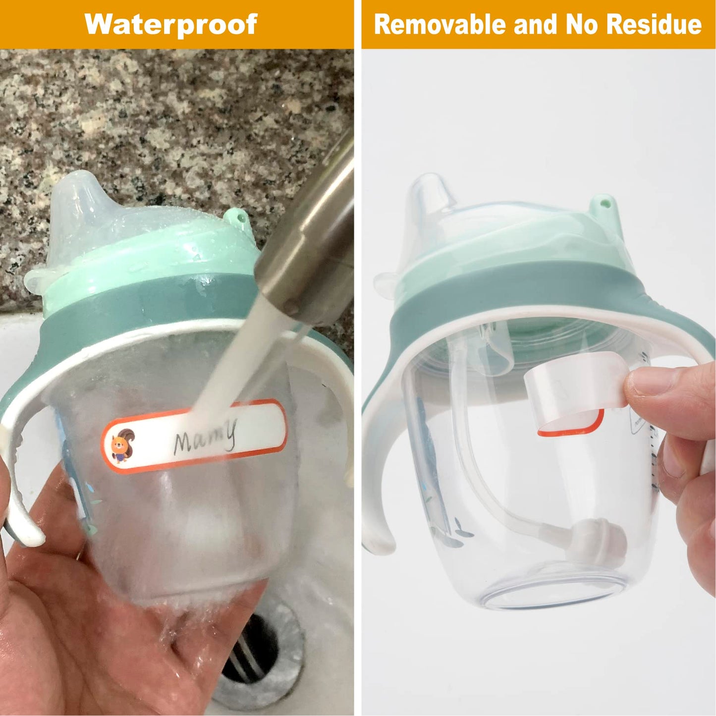 Etiquetas para biberones de bebé para suministros de guardería, 128 etiquetas impermeables para guardería, autolaminadas, aptas para lavaplatos, etiquetas de nombre escolar para cosas de niños, etiquetas de nombre para botellas de agua de plástico