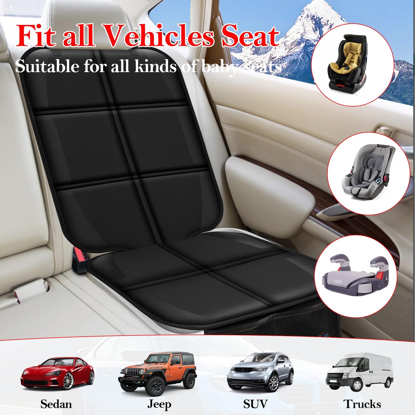 Meolsaek - Protector de asiento de coche para asiento de coche infantil, tela duradera 600D, impermeable, con almohadilla gruesa, respaldo antideslizante (sin huellas) (2 protectores de asiento negro)