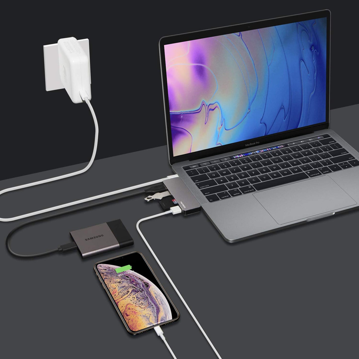 Adaptador USB C Hub Tipo C con 3 Puertos USB 3.0 y Lector de Tarjeta SD/TF Compatible con MacBook, MacBook Pro, MacBook Air, Dell, Asus, Huawei, Microsoft Surface