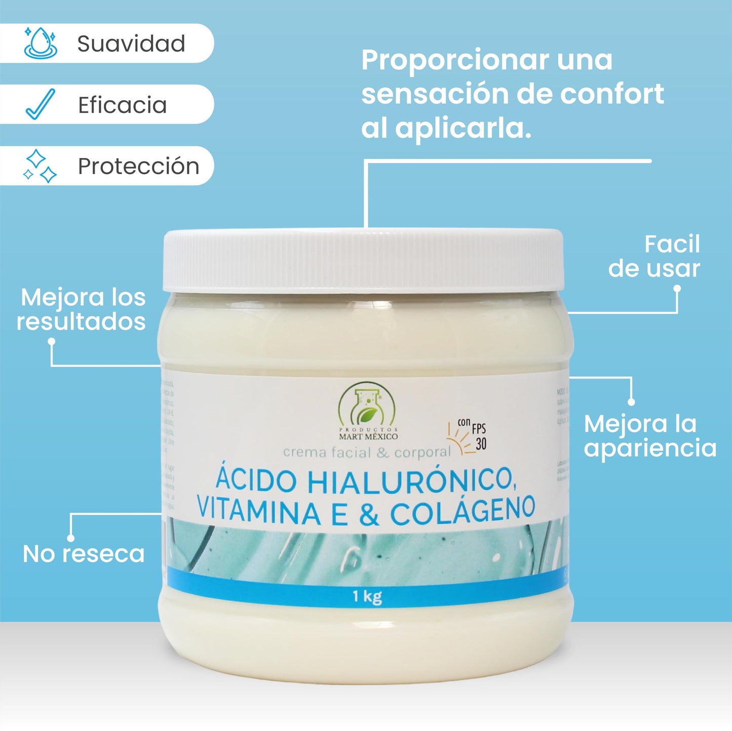 Crema De Colágeno, Vitamina E & Ácido Hialuronico Con Filtro (1 Kilo)