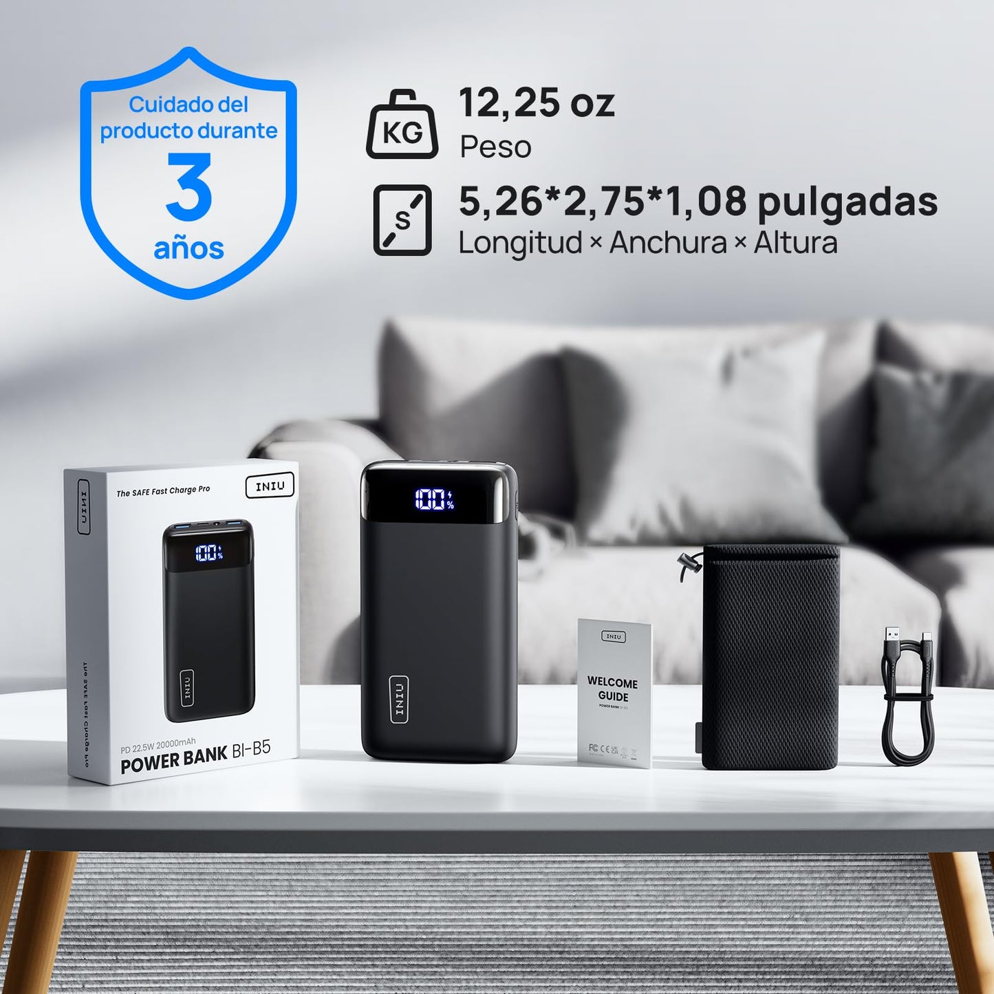 INIU Power Bank 20000mah, Bateria Portatil PD 22.5W Cargador Tipo C Carga Rapida, Cargador Portatil para iPhone 16 Pro Max 15 14 13 Mini, Samsung Galaxy, Xiaomi 15 Pro 14 Ultra, pixel, iPad, LG Tablet