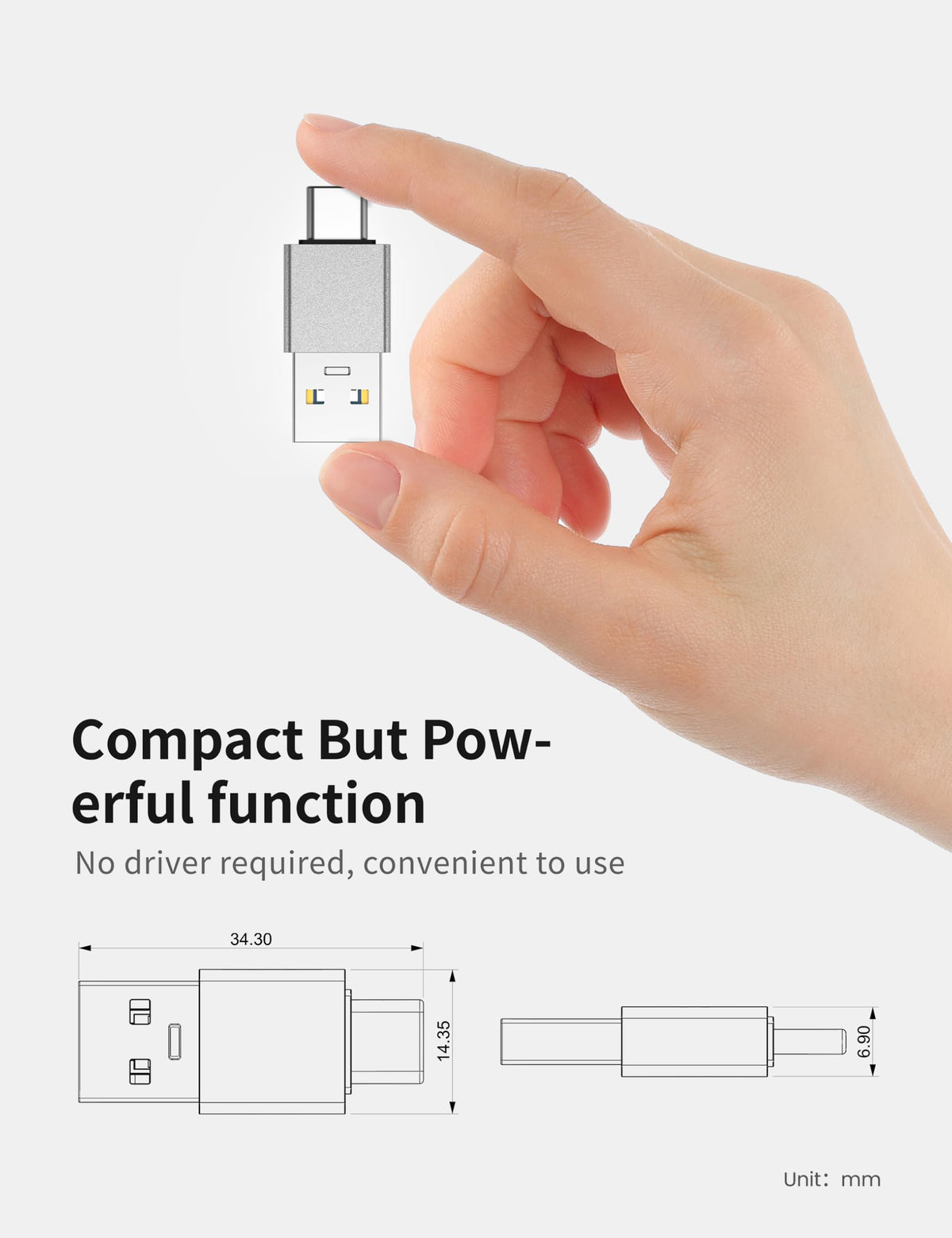 Adaptadores USB-A a Tipo C Fidioto 3.0 Alta Velocidad Bidireccional, Paquete de 5