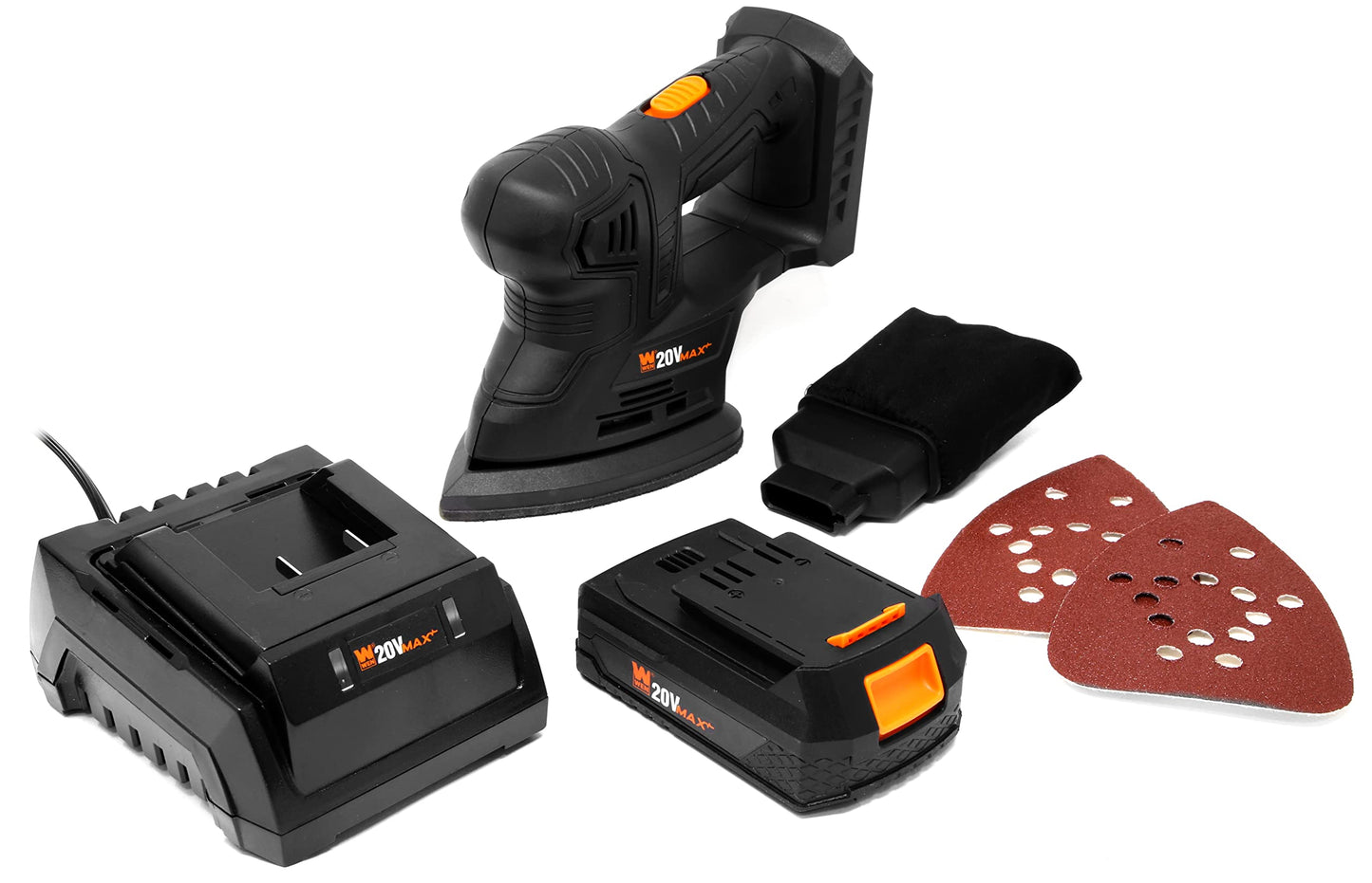 WEN Lijadora de palma inalámbrica con batería de iones de litio de 20 V máx. 2.0 Ah y cargador (20401) negro
