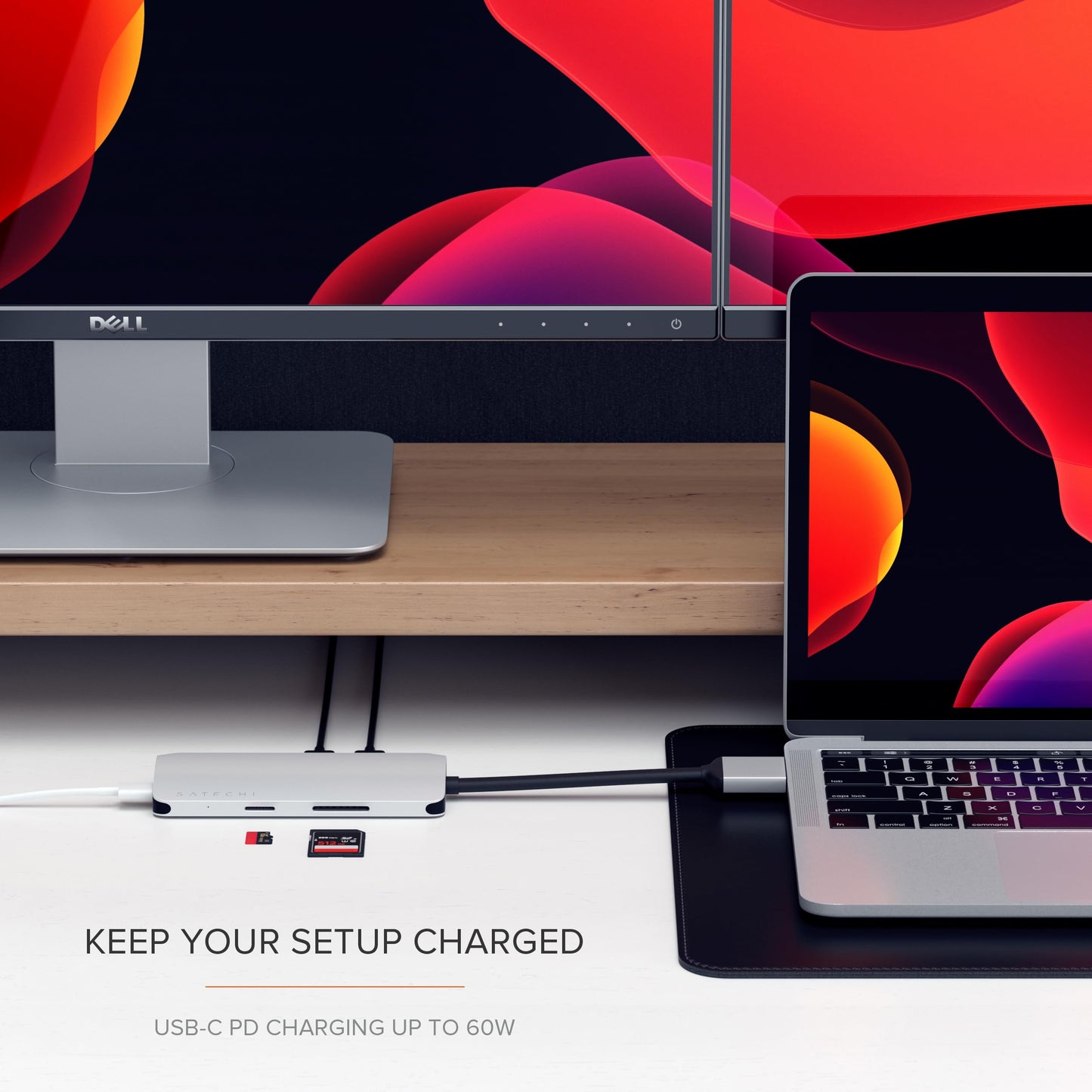Adaptador USB C Doble Satechi Plata con HDMI 4K y Lector de Tarjetas para MacBook Pro/MAX M2/M1