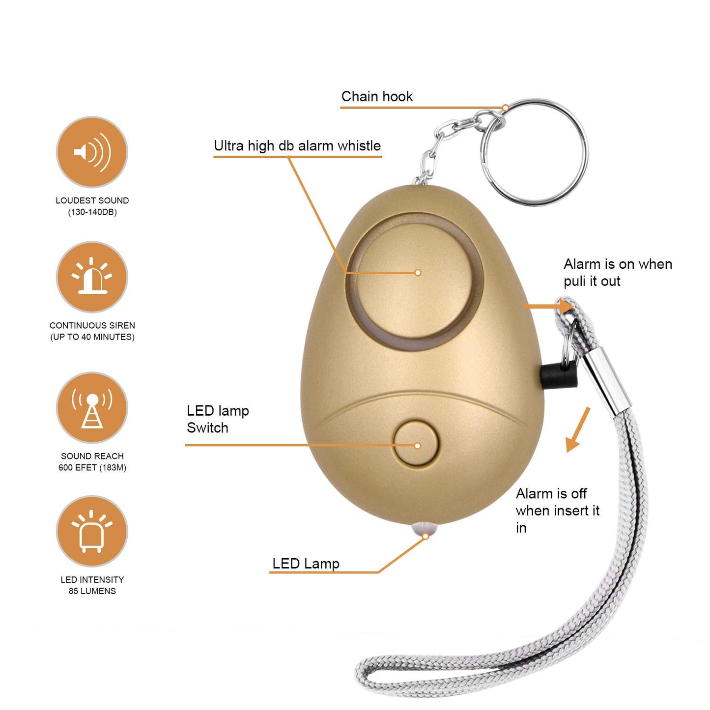 KOSIN - Alarma Personal de Sonido Seguro, Paquete de 6 llaveros de Alarma de Seguridad Personal de 140 dB con Luces LED, Alarma de Seguridad de Emergencia para Mujeres, Hombres, niños, Ancianos
