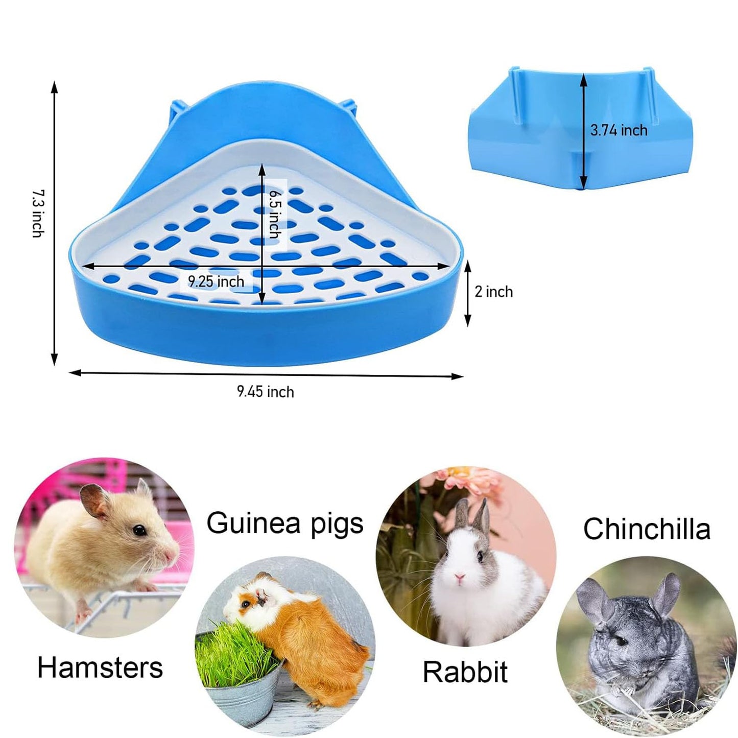 DAREGUME 2 Pcs Caja de Arena para Conejos,Orinal de Esquina Inodoro para Mascotas para Conejos Cobayas,Animales Pequeños Caja de Arena para Conejos Accesorios de Jaula(Azul)