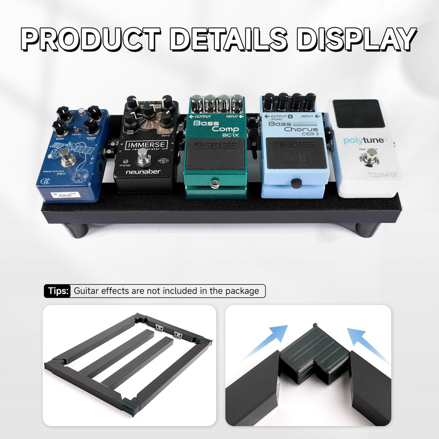 Ghost Fire Guitar Pedal Board Aluminum Alloy 0.8lb Super light Effect Pedalboard13.7''x5.5'' with Carry Bag,SPL-01 and Power Supply GS6