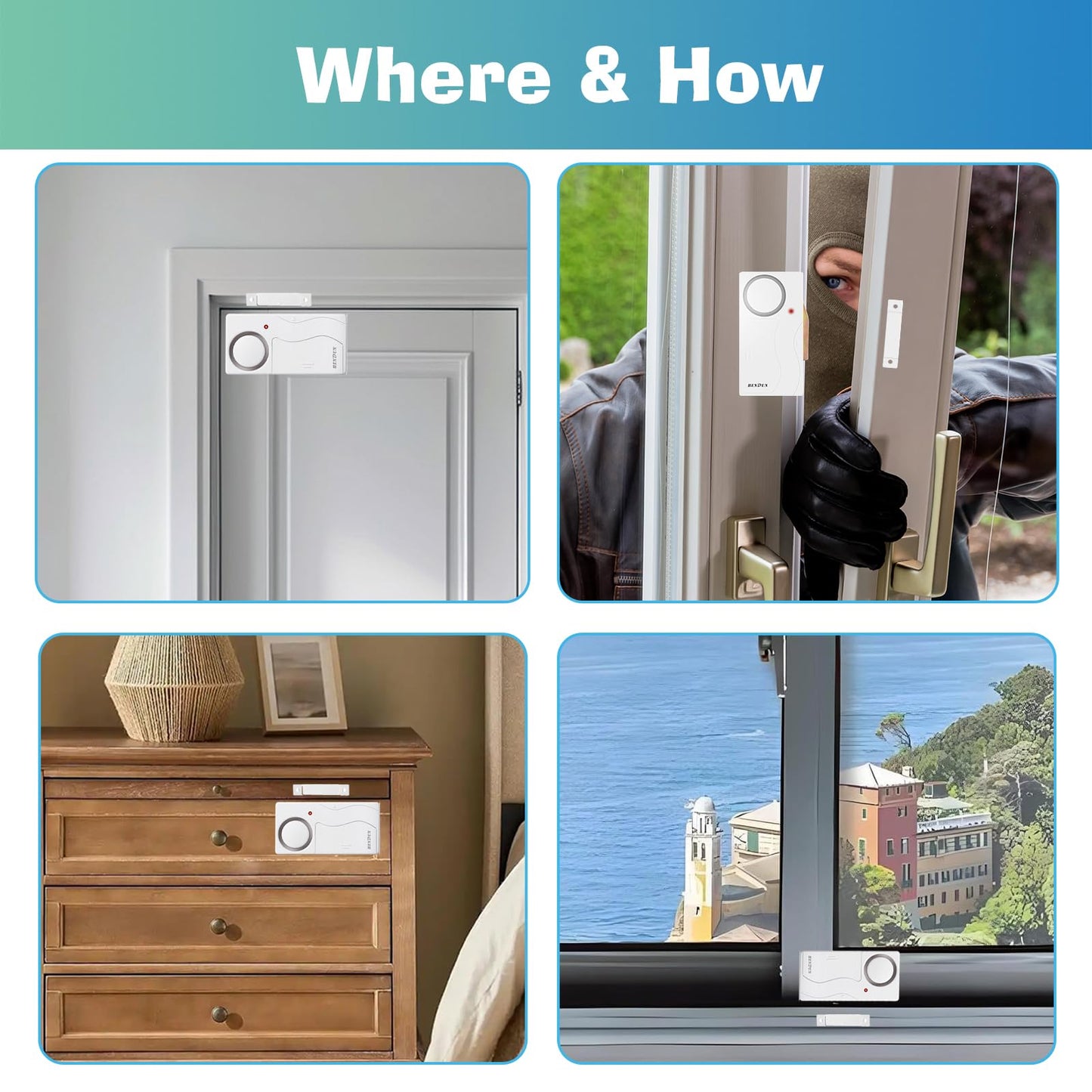 HENDUN - Alarma de puerta remota inalámbrica cuando se abre, alarmas de apertura de ventanas, sensor de seguridad magnético, seguridad de piscina para niños, cuidado de Alzheimer