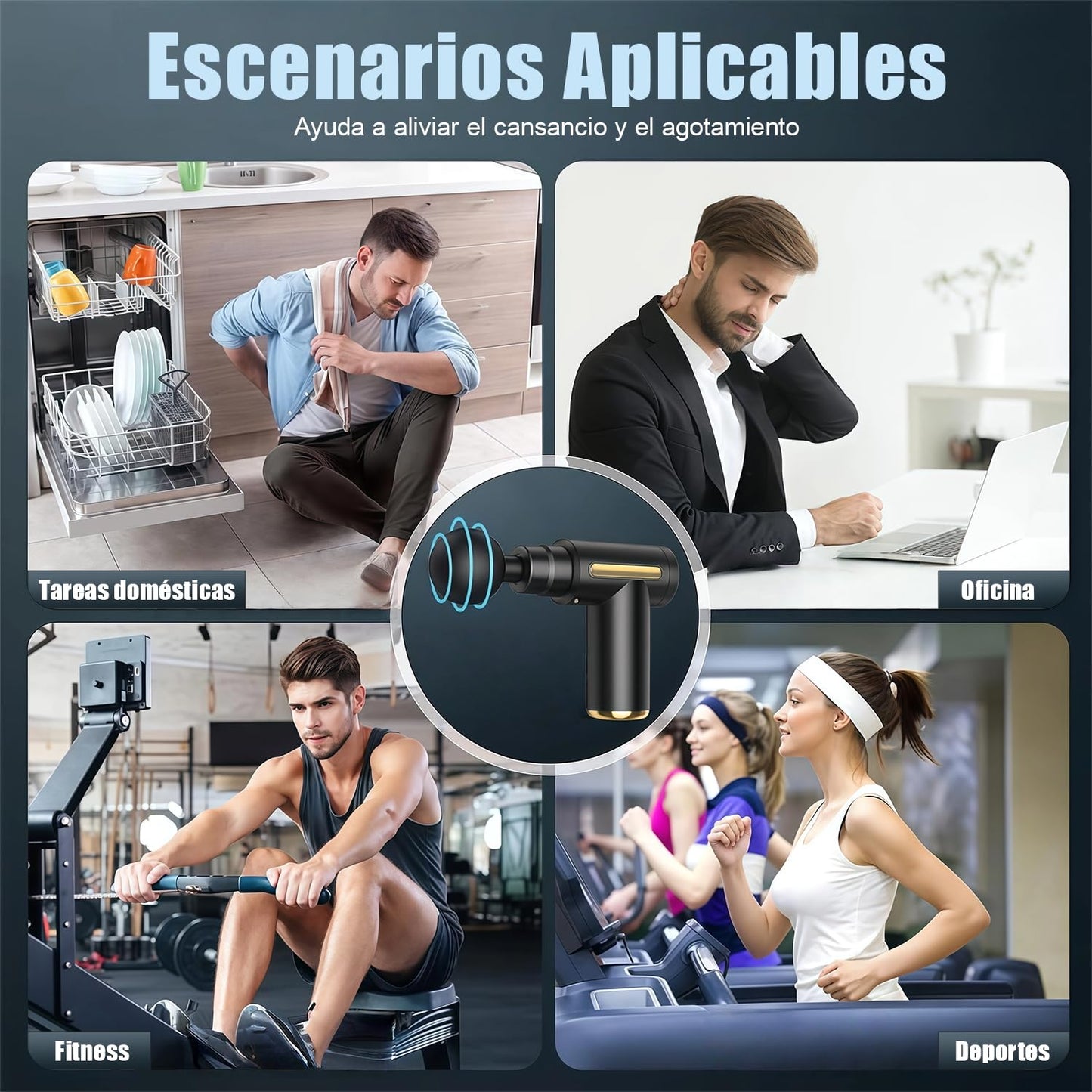 Pistola de Masaje Muscular,De mano y portátil masajeado,con 4 cabezales, 6 engranajes de masaje ajustables.Pistola de masaje muscular profundo