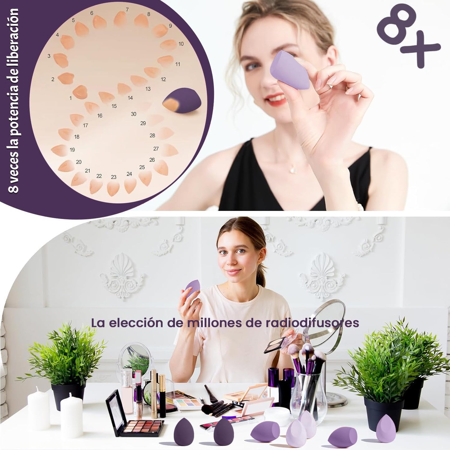 Esponjas de maquillaje: Set de 8 piezas con 3 formas disponibles para uso en maquillaje facial. Ideal para aplicación en seco y húmedo. Beauty Blender para un acabado impecable. ¡Compra ahora en lÃnea!