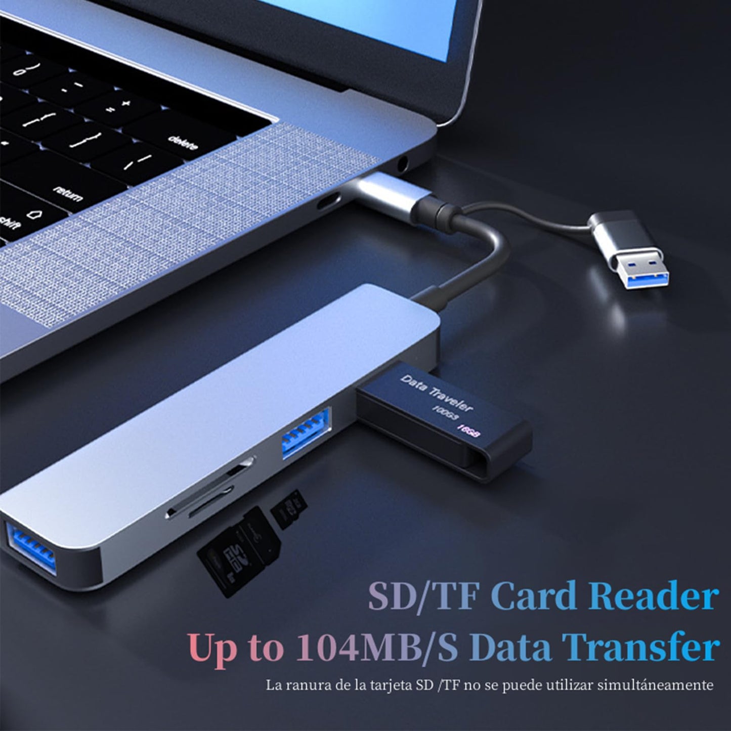 Adaptador USB C Hub 5en1 MacBook Pro XPS HDMI 4K Ethernet PD 100W